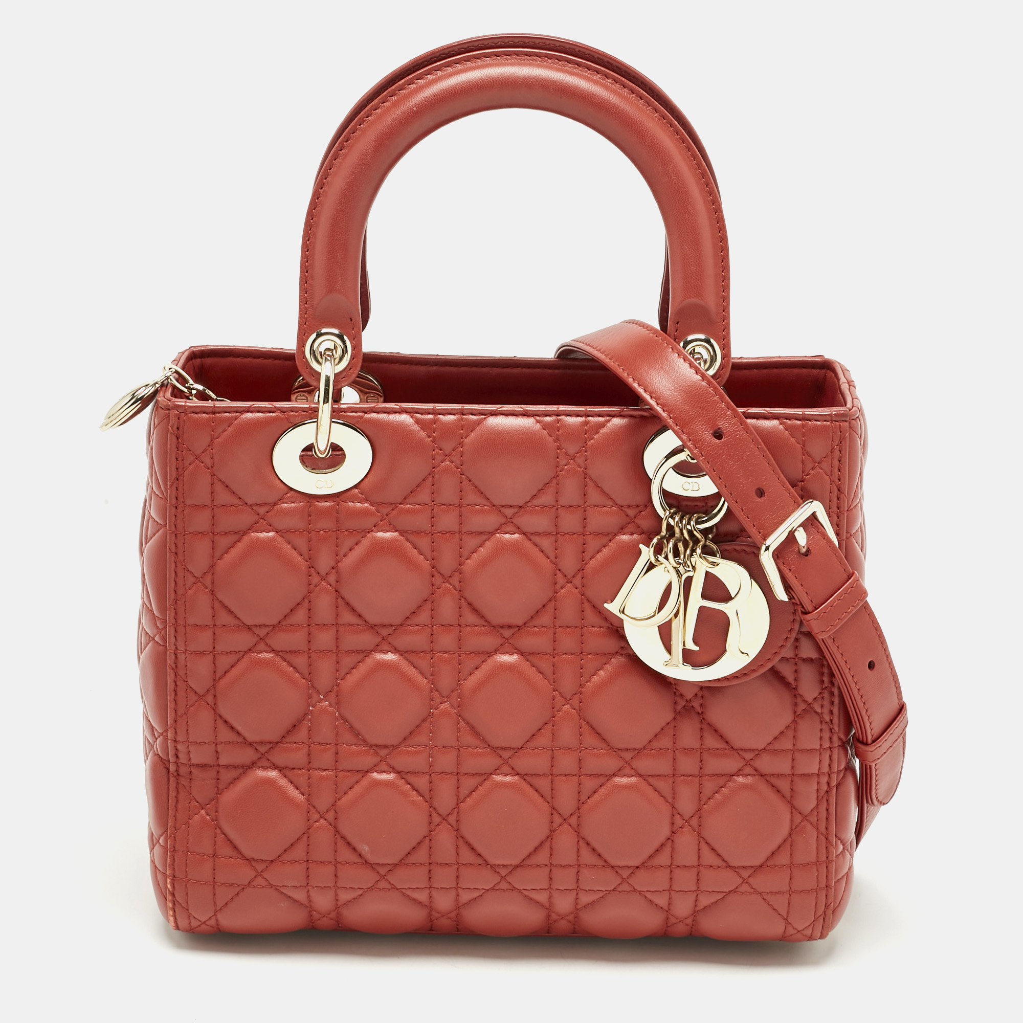 

Dior Red Cannage Leather Medium Lady Dior Tote