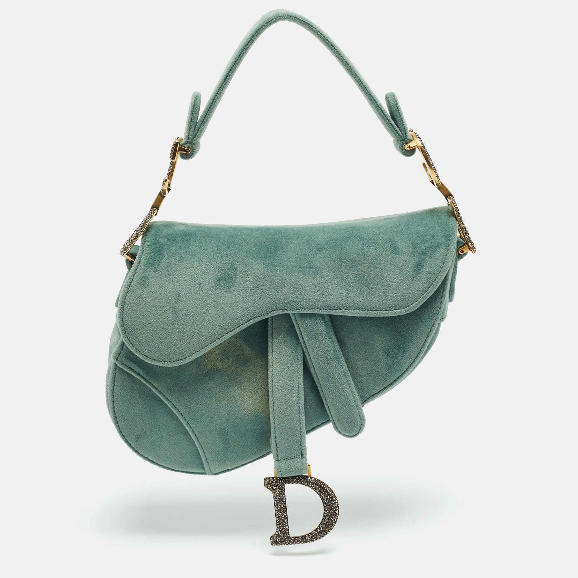 Dior Green Velvet Mini Saddle Bag