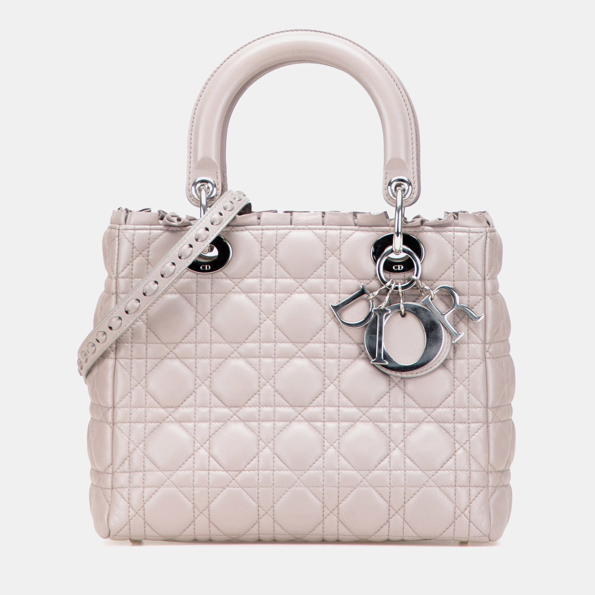 

Dior Beige Medium Lambskin Cannage Ruffle Trim Lady Dior