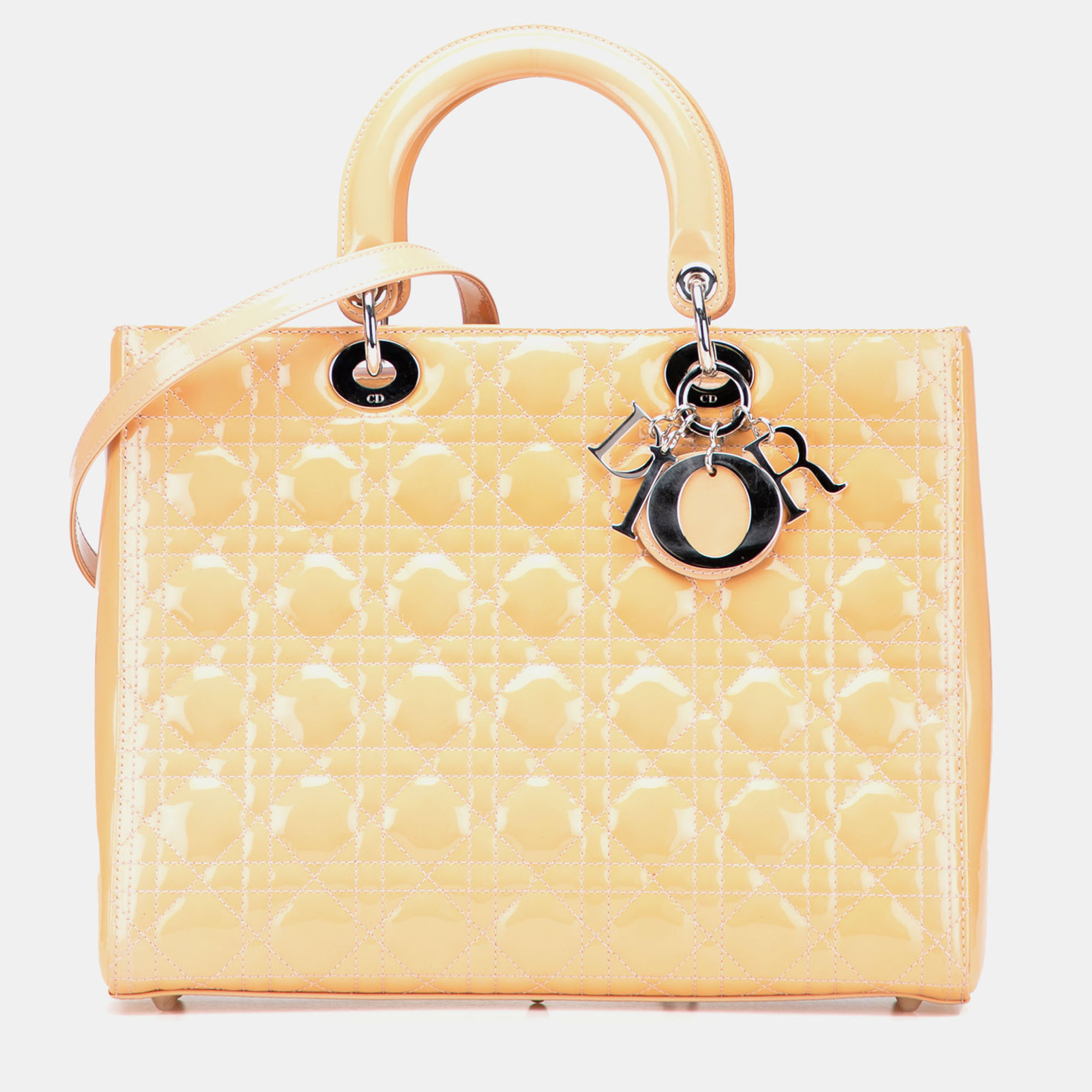 Dior Beige Large Patent Cannage Lady Dior