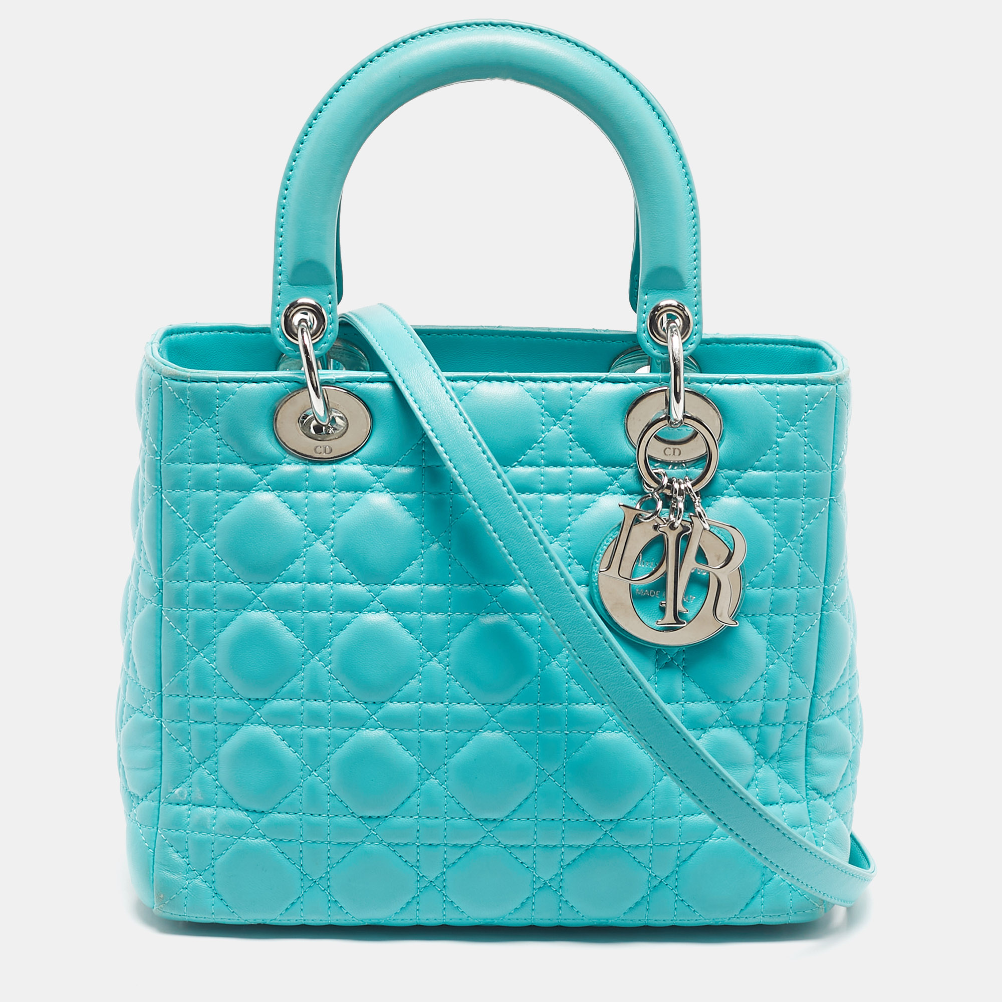 

Dior Turquoise Cannage Leather  Lady Dior Tote, Blue