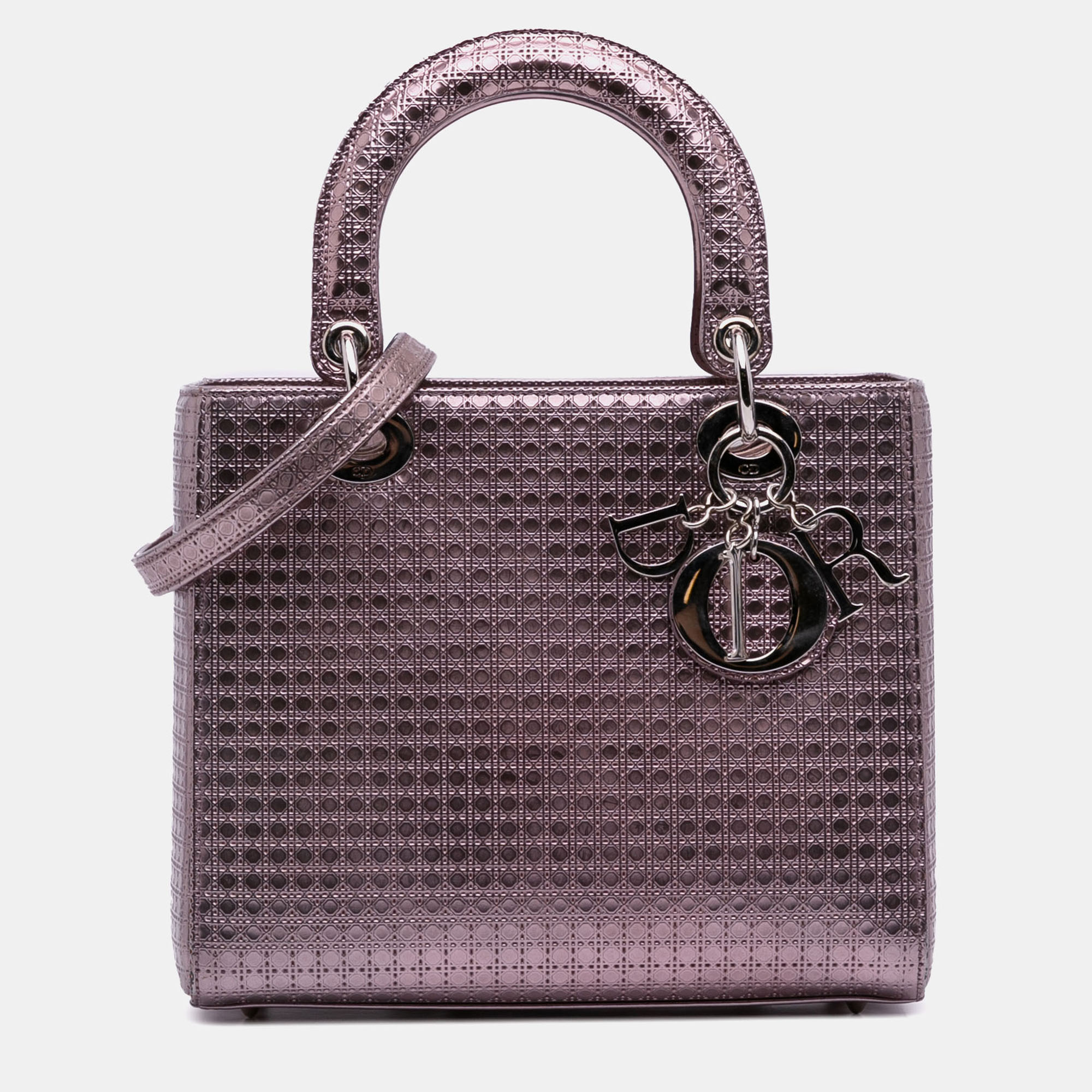 

Dior Pink Medium Metallic Patent Microcannage Lady Dior