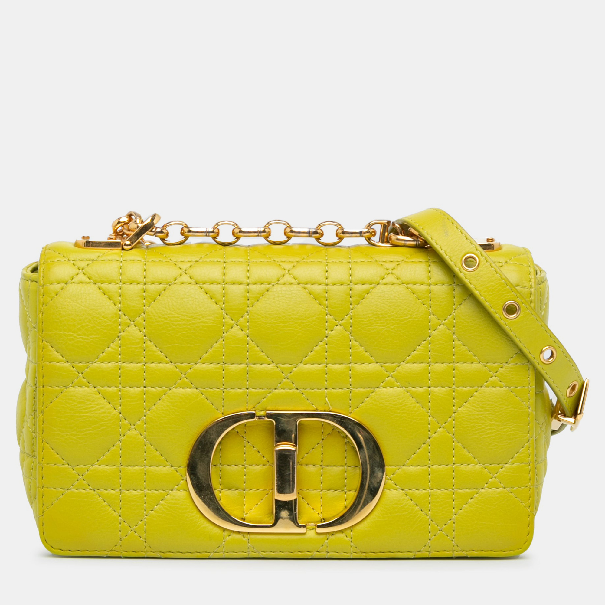 

Dior Caro Small Yellow Cannage Calfskin Leather Shoulder Bag