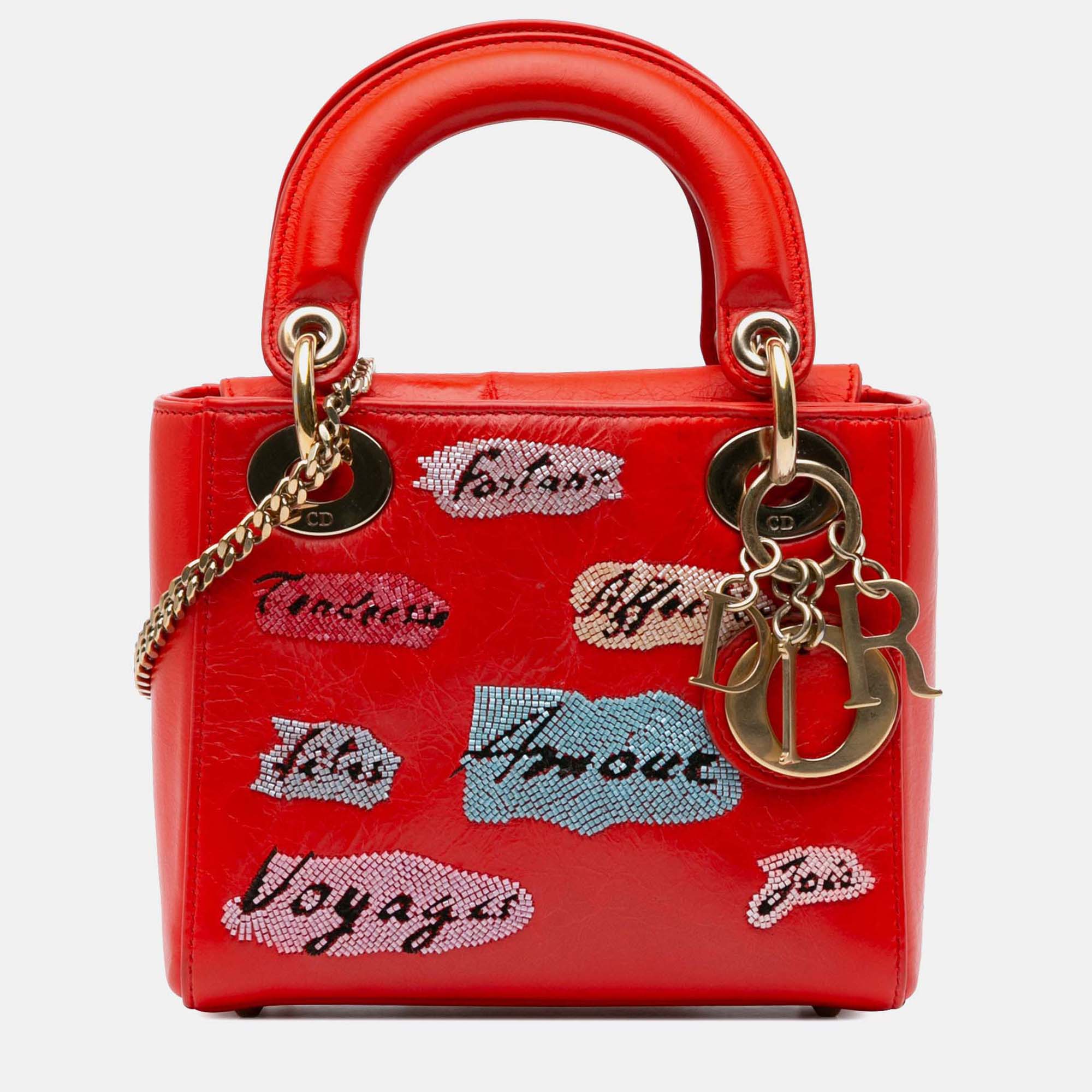 

Dior Lady Dior Mini Calfskin Red Sequin Embellished Handbag