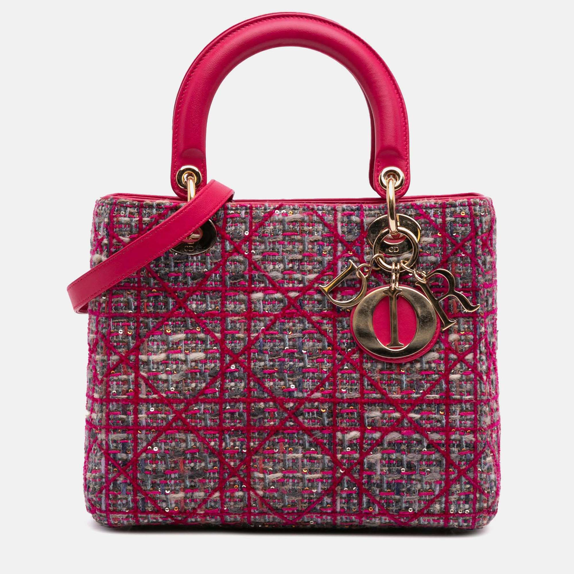 

Dior Lady Dior Medium Pink Macrocannage Tweed Handbag