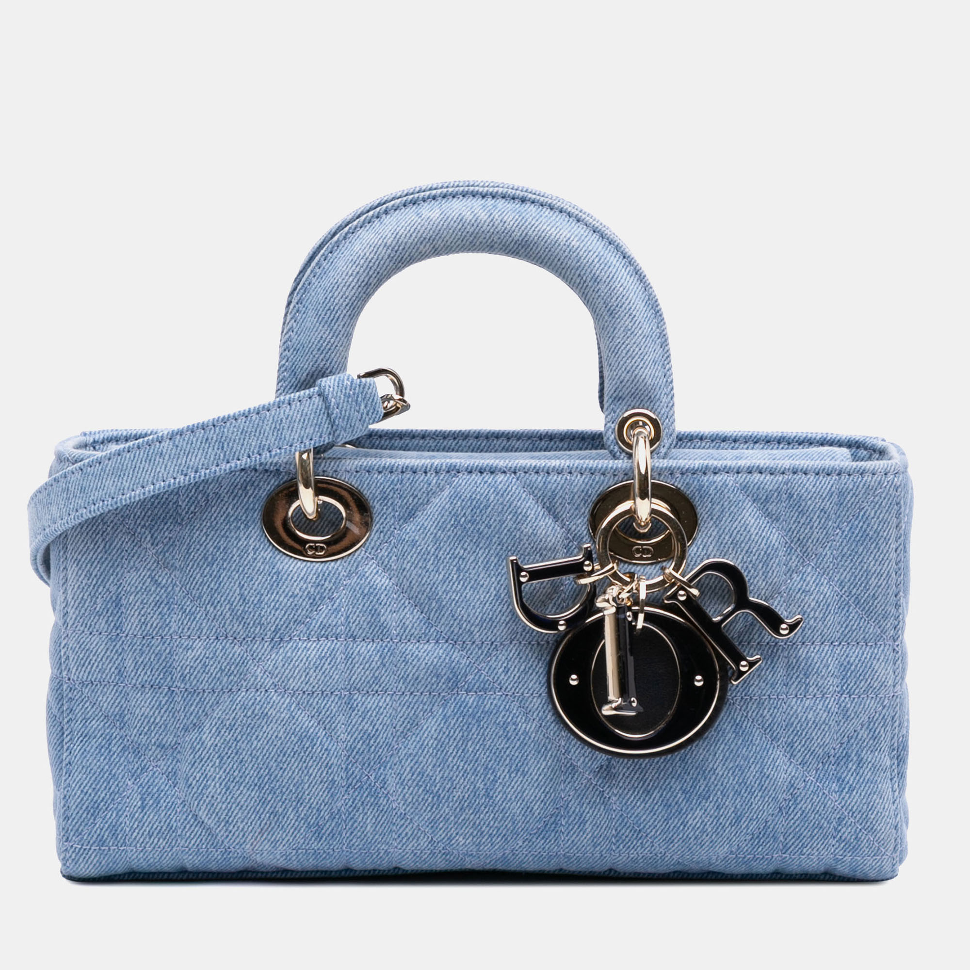 Pre-owned Dior Blue Medium Denim Macrocannage Lady D Joy Satchel