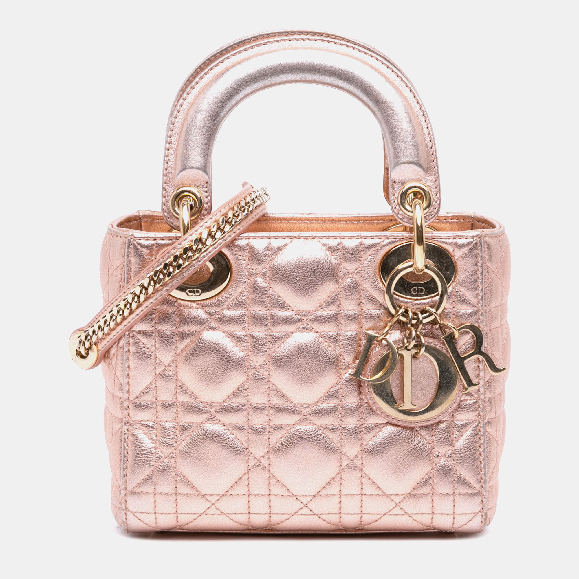 

Dior Pink Mini Metallic Lambskin Cannage Lady Dior