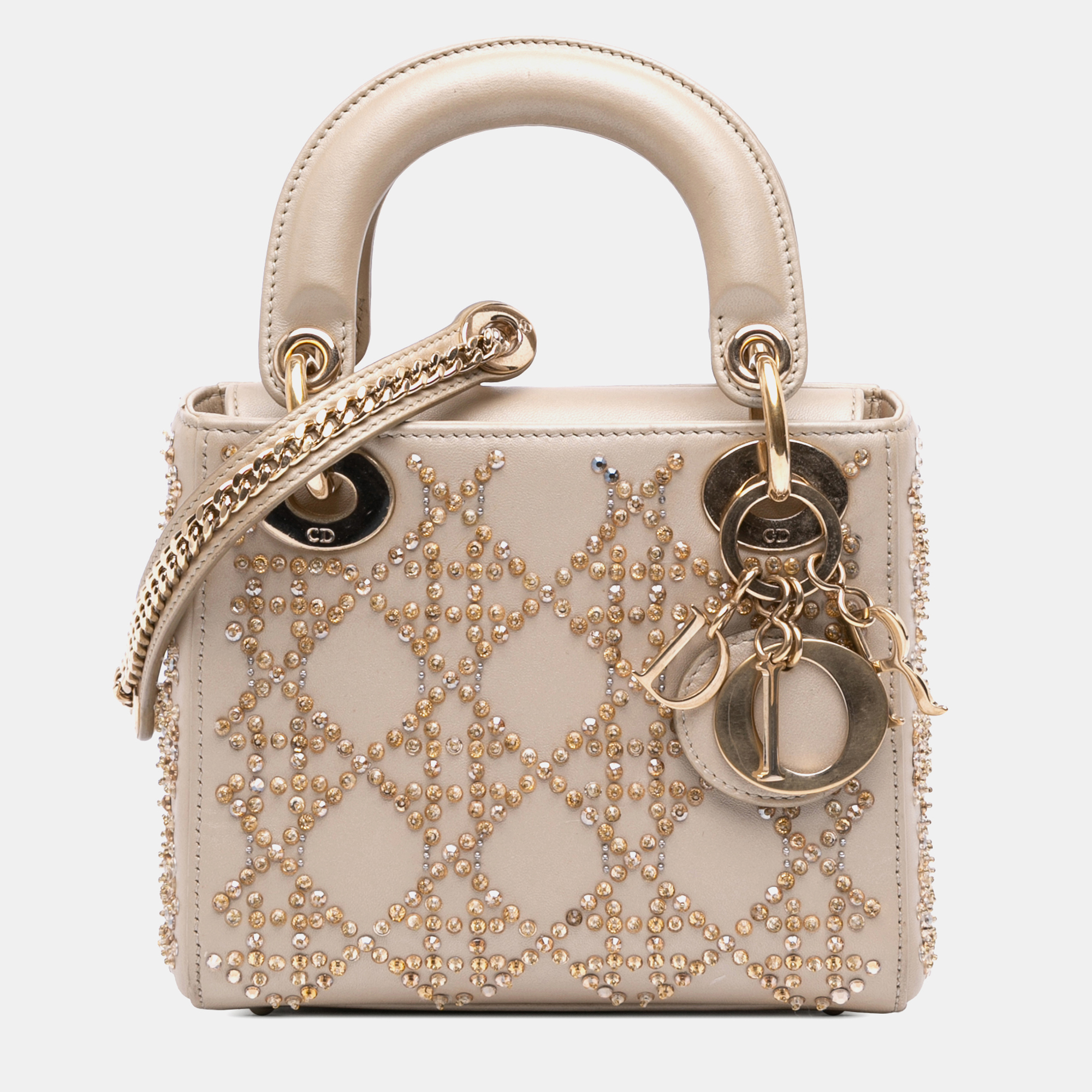 

Dior Gold Mini Beaded Metallic Lambskin Cannage Lady Dior