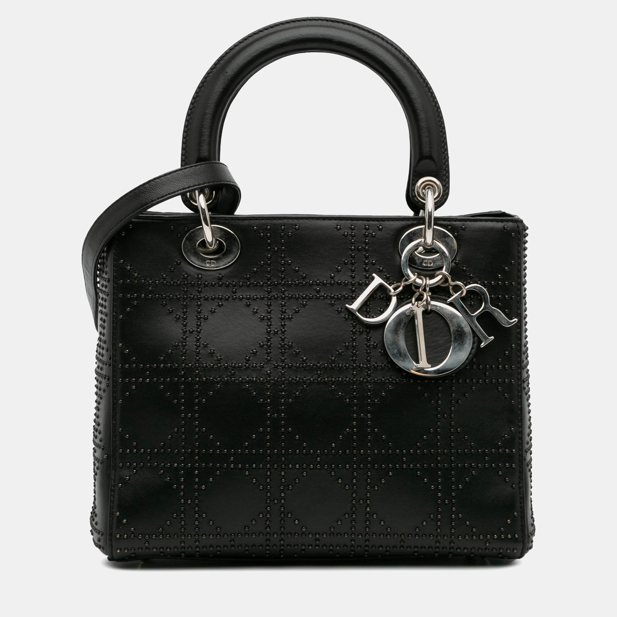 

Dior Black Medium Calfskin Cannage Studded Lady Dior