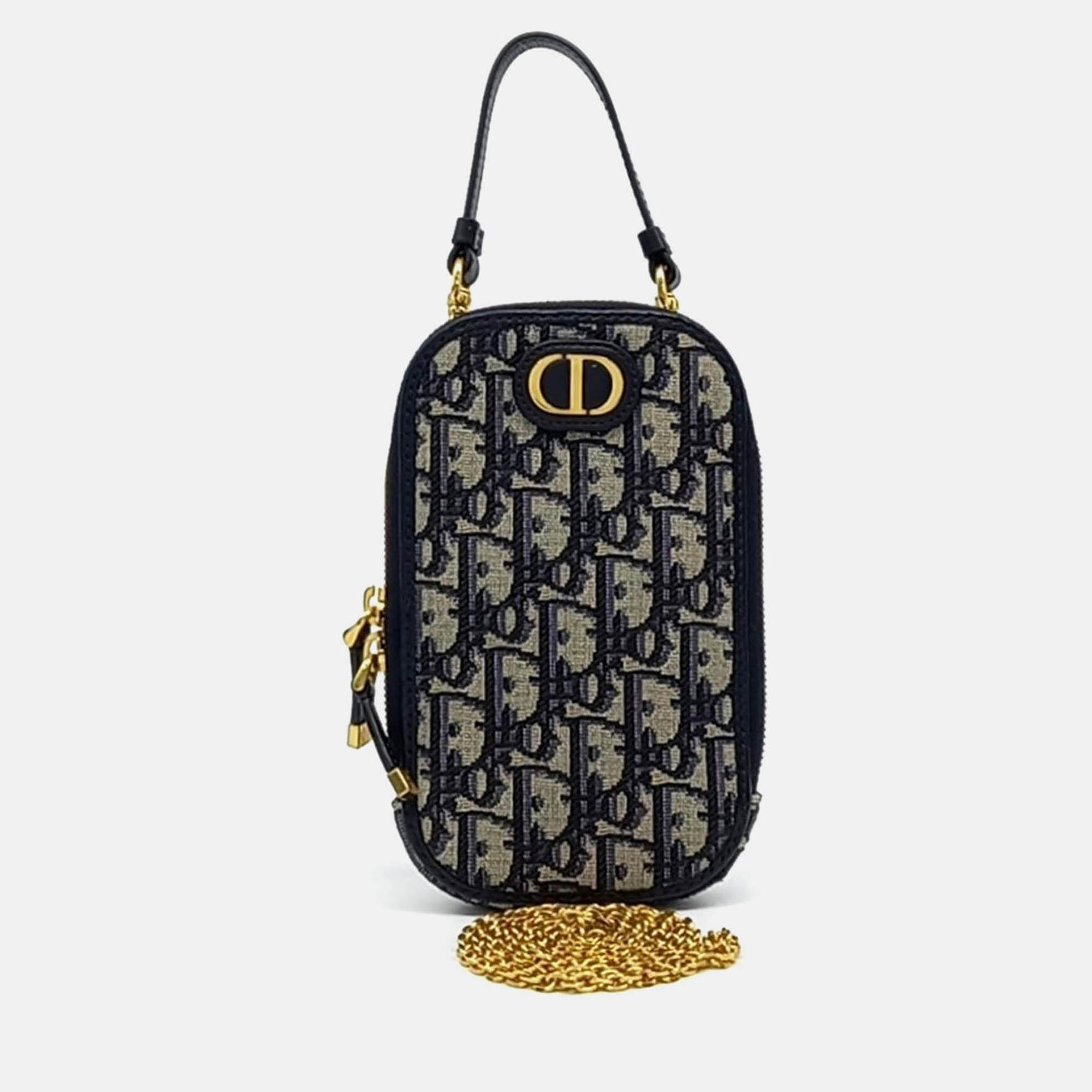 

Dior Beige Navy Blue Canvas 30 Montaigne Oblique Phone Holder Crossbody Bag