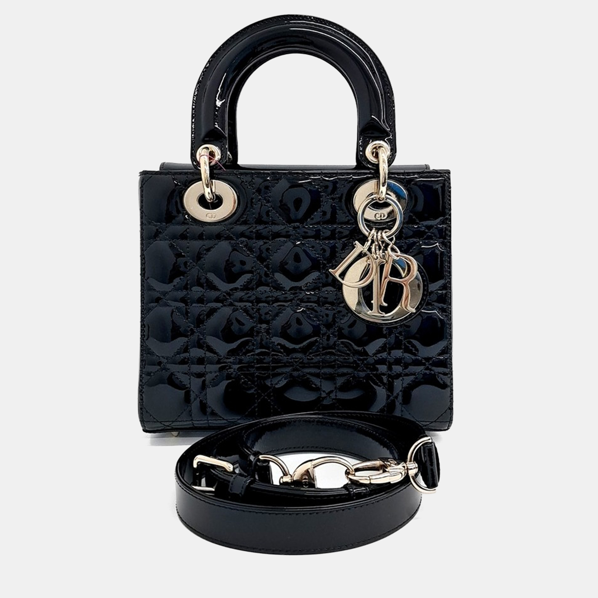 

Dior Black Patent Leather Lady Bag Small