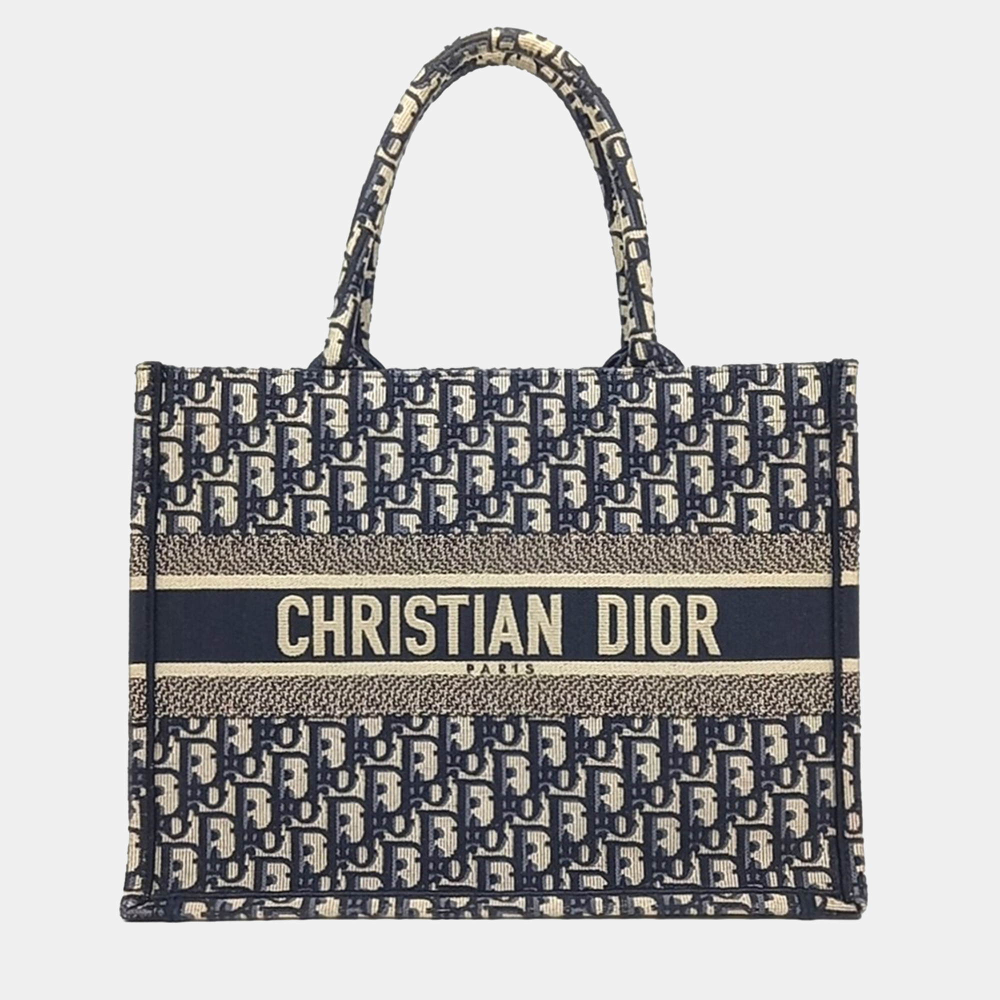 

Dior Beige Navy Blue Canvas Oblique Book Tote Bag