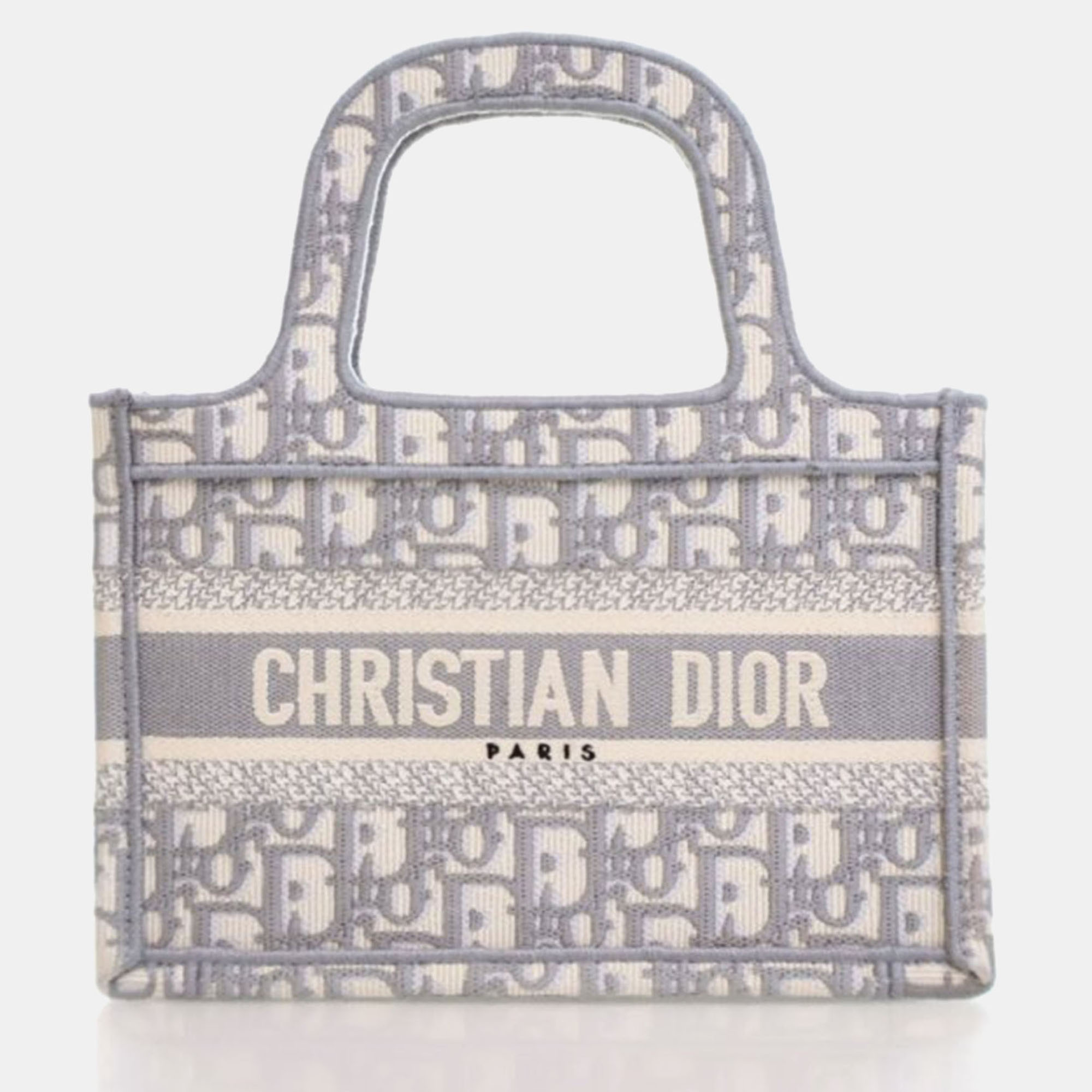 Pre-owned Dior Mini Grey Oblique Book Tote In Gray