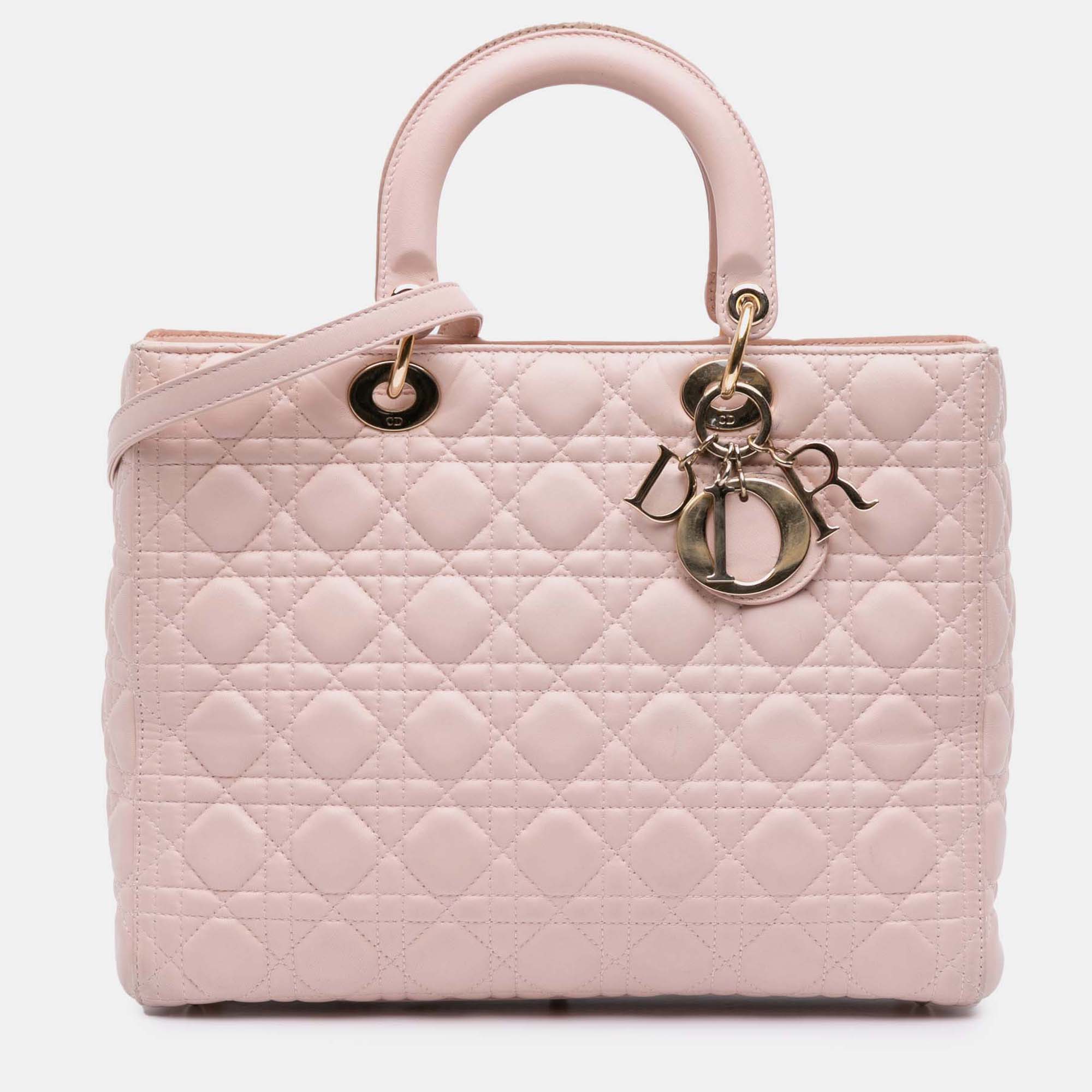 

Dior Pink Large Lambskin Cannage Lady Dior