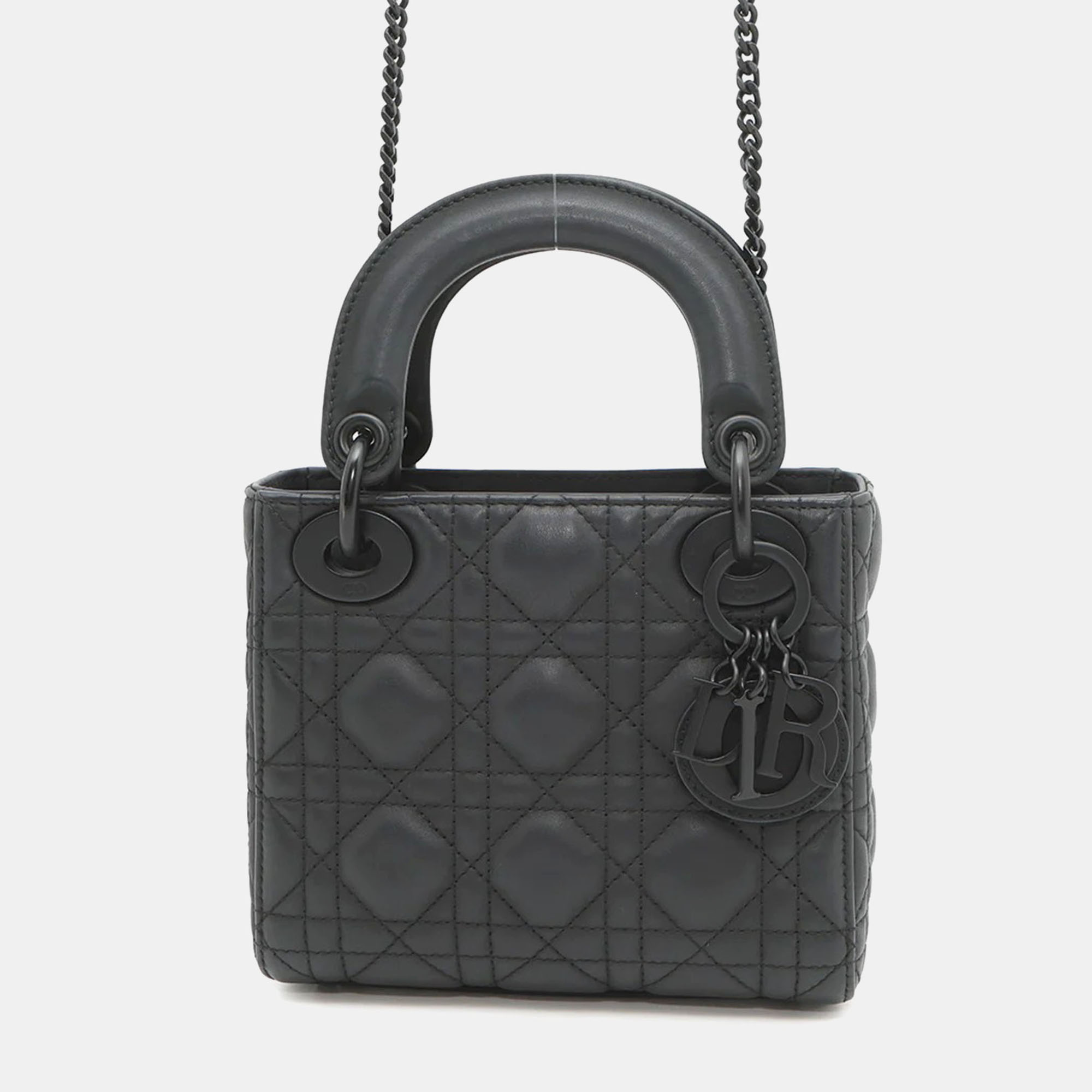 

Dior Lady Dior Mini Black Ultra Matte Calf Leather Tote Bag