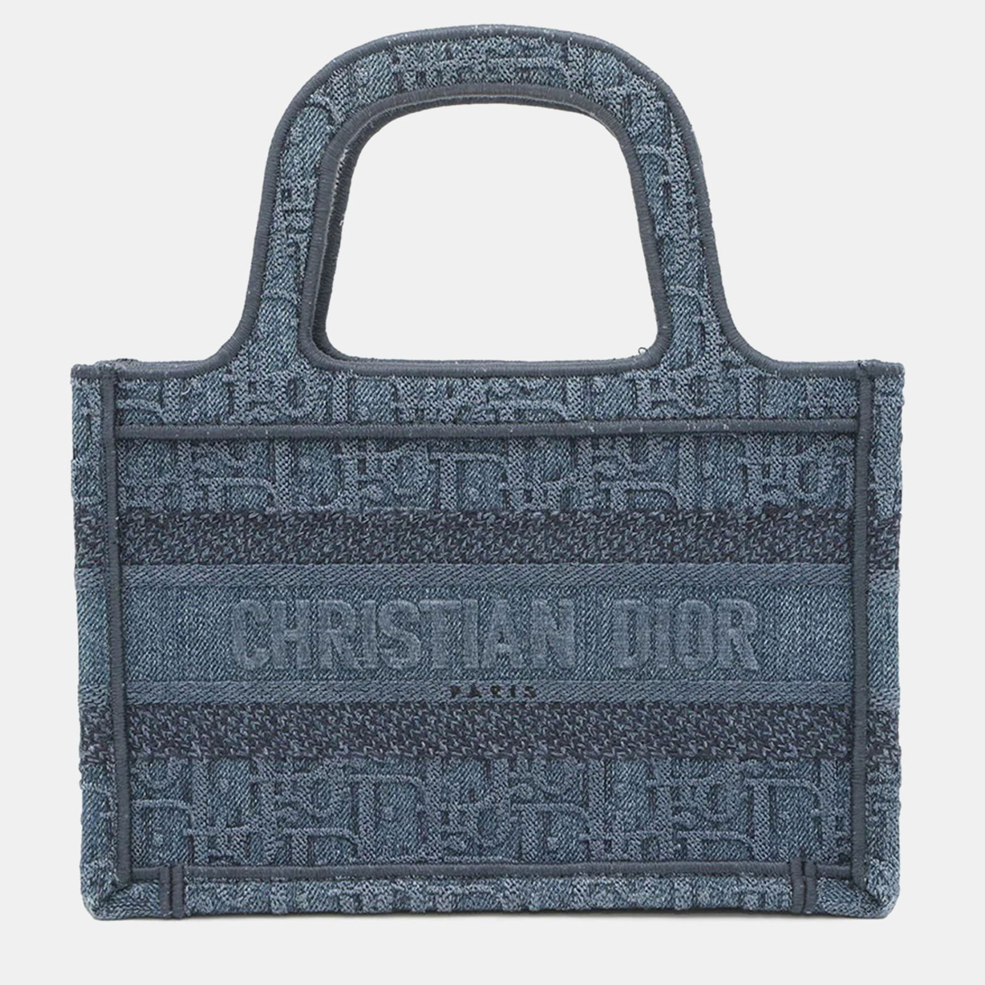 Pre-owned Dior Book Tote Blue Canvas Size Mini
