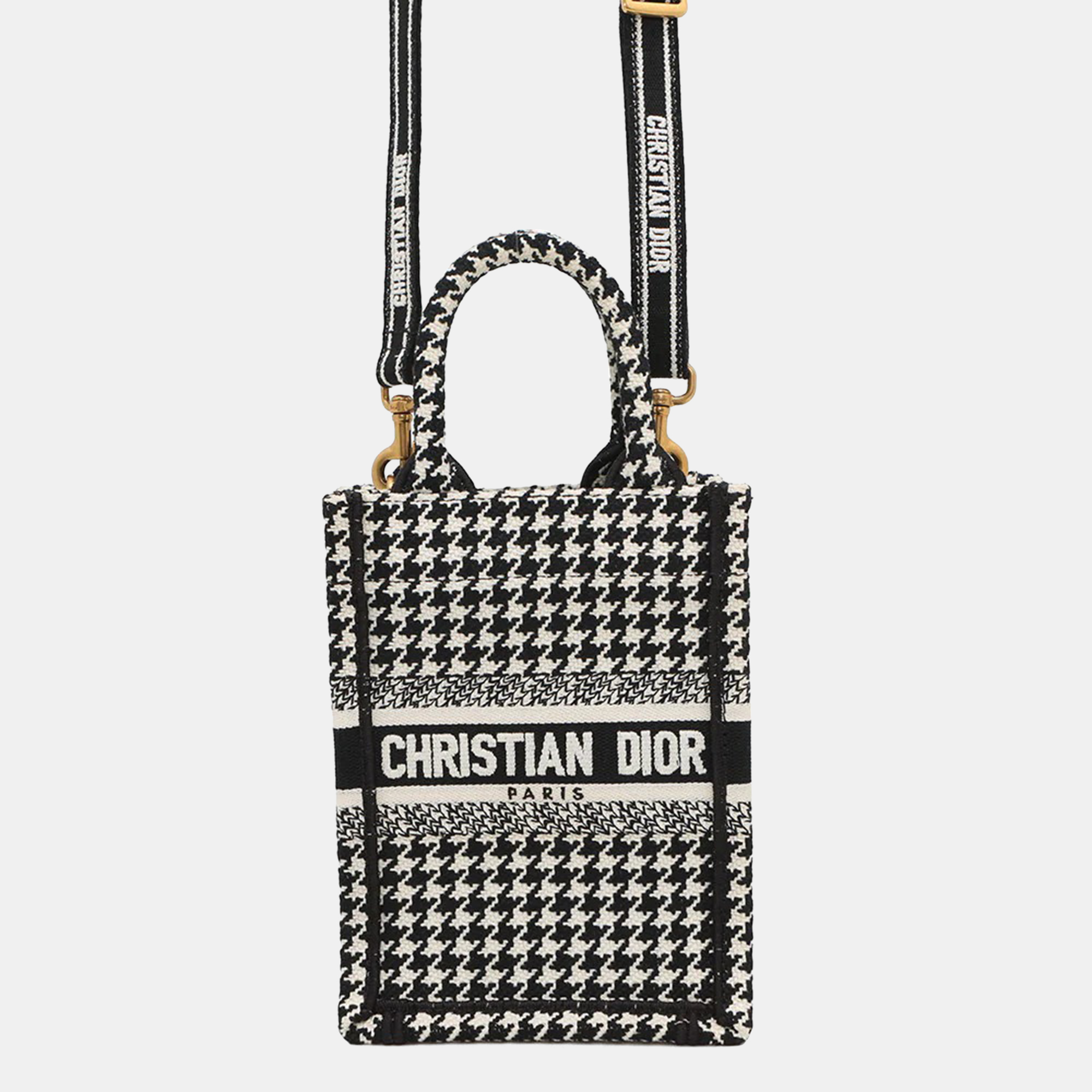 Pre-owned Dior Book Tote Mini Phone Bag Vertical Black/white Canvas