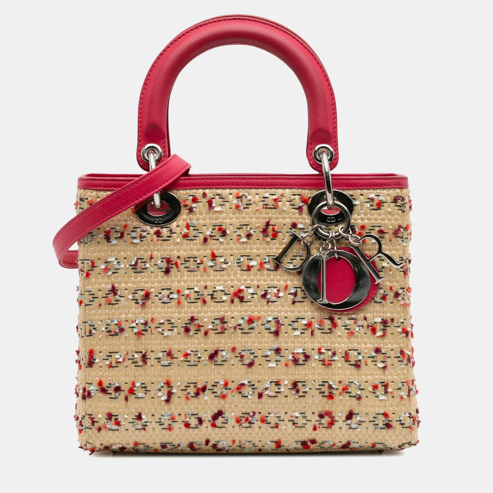 

Dior Beige/Pink Medium Woven Raffia Lady Dior