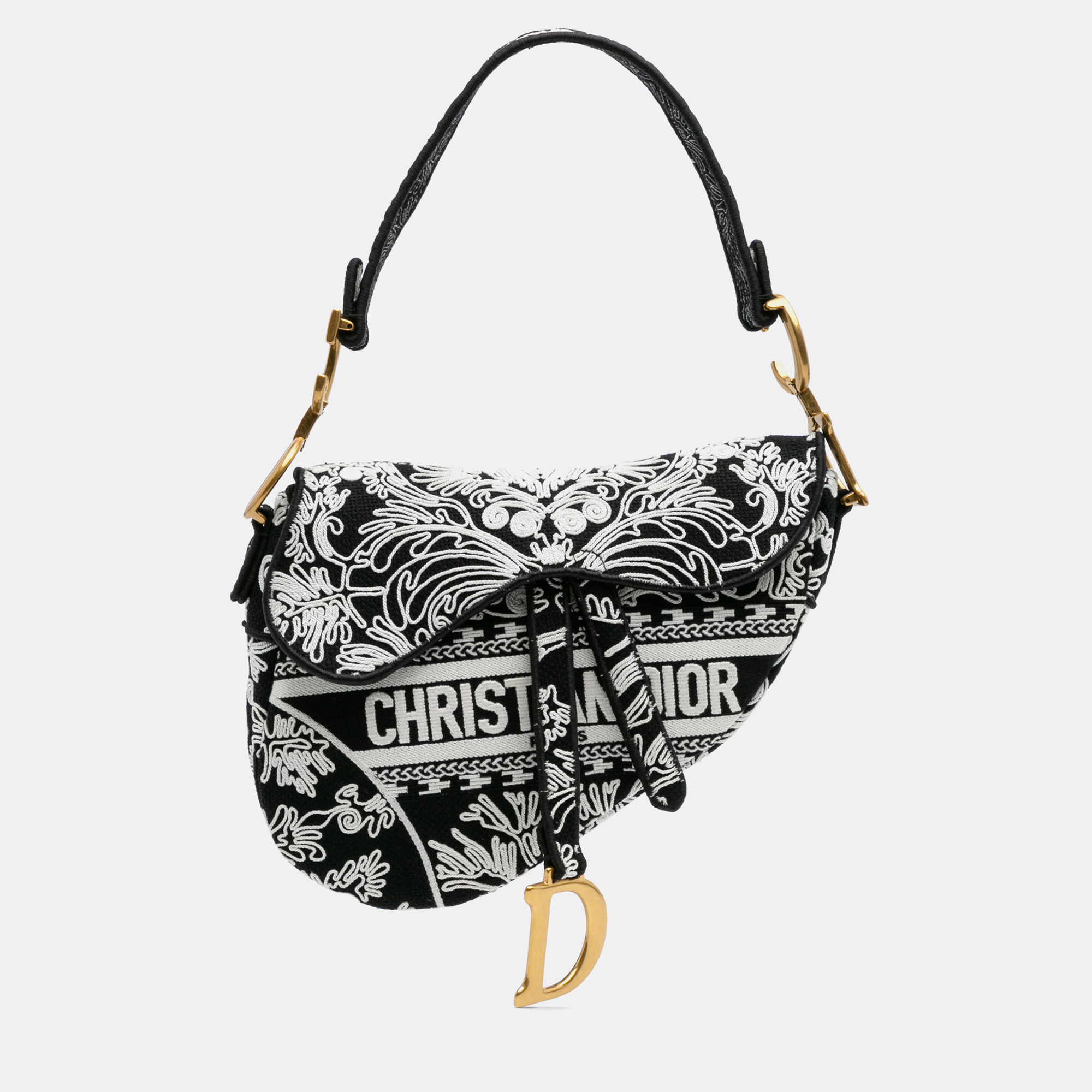 Pre-owned Dior Black Canvas Embroidered Ornamental Cornely Saddle Bag