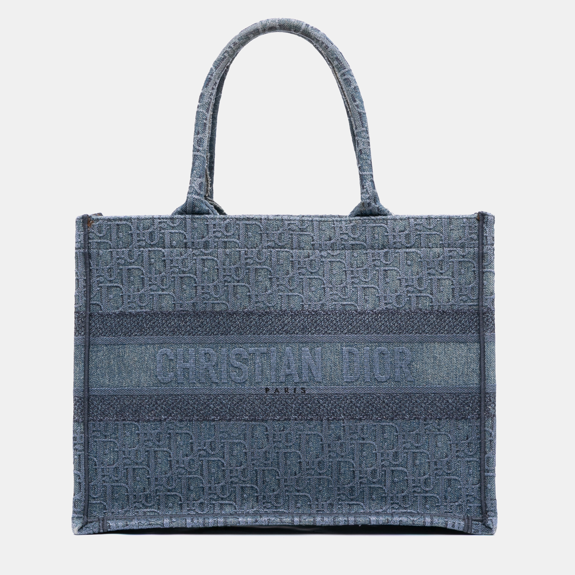 Pre-owned Dior Blue Medium Oblique Denim Book Tote