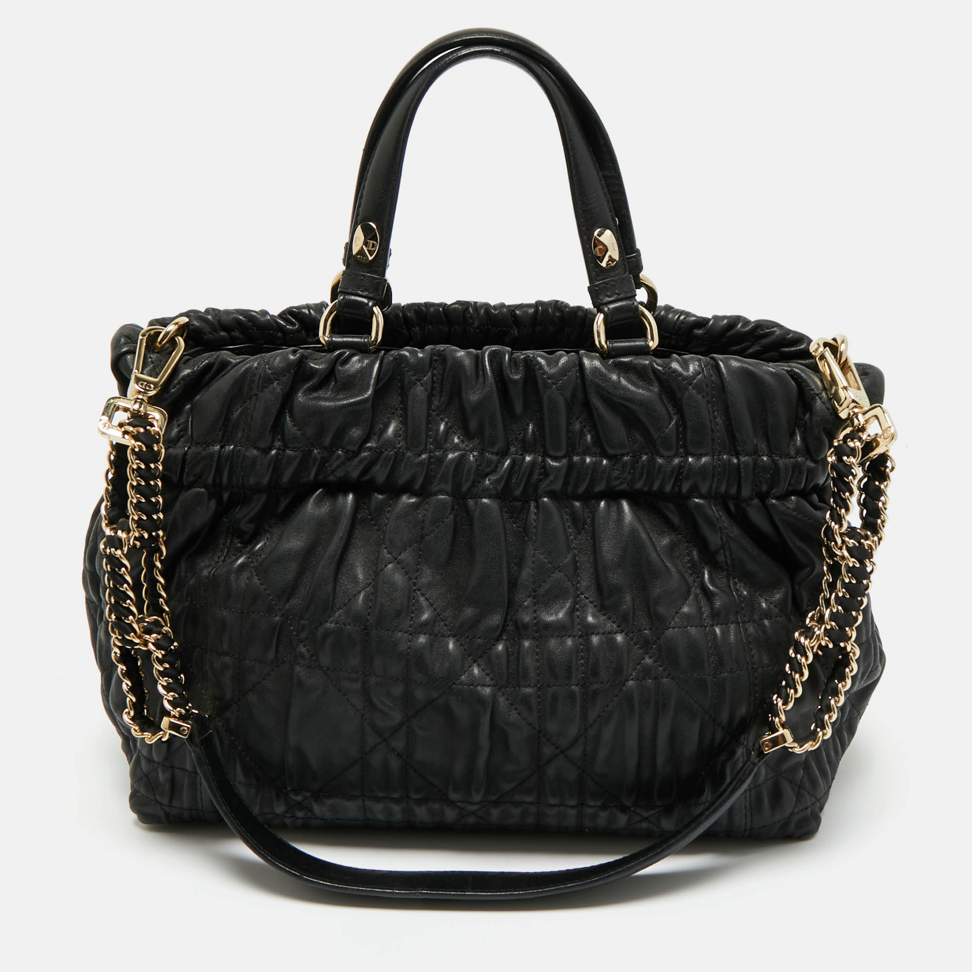 

Dior Black Quilted Cannage Leather Delices Gaufre Tote