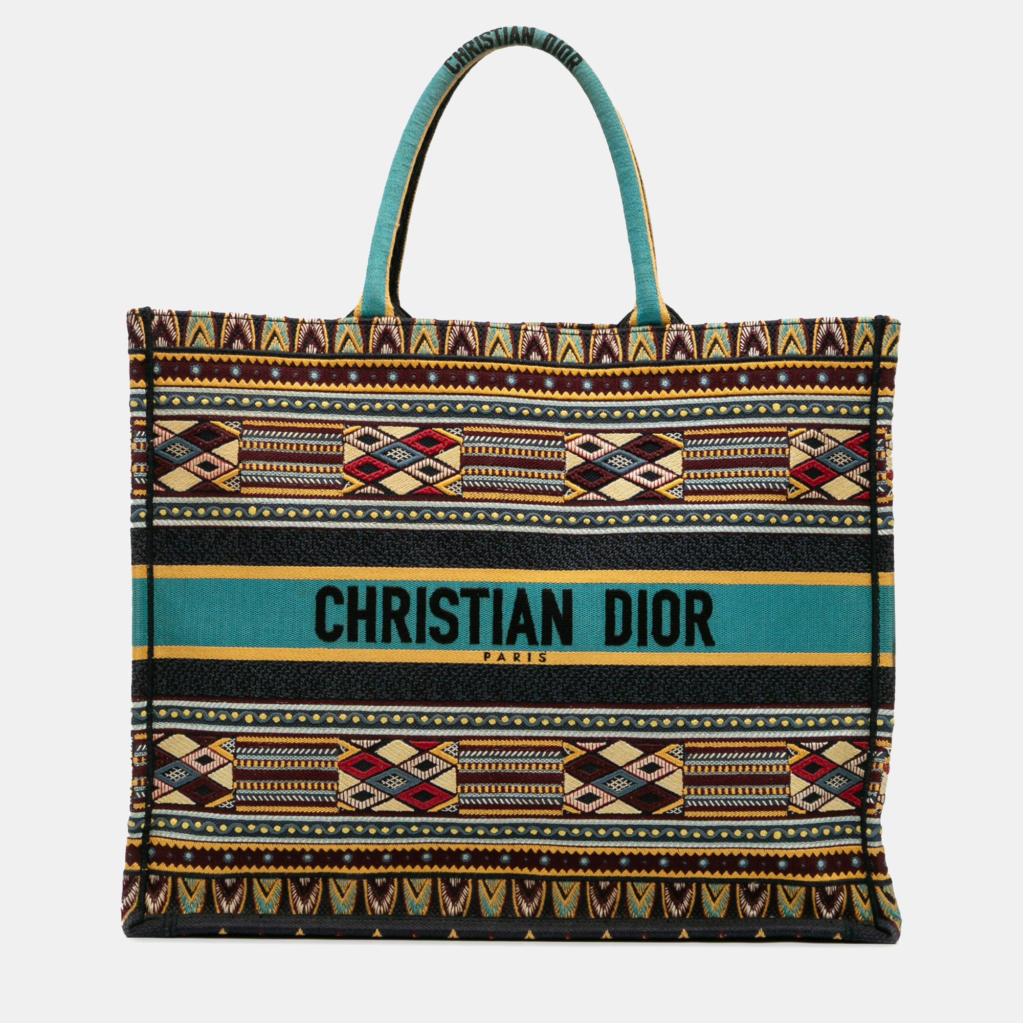 Pre-owned Dior Blue Large Embroidered Canvas Book Tote