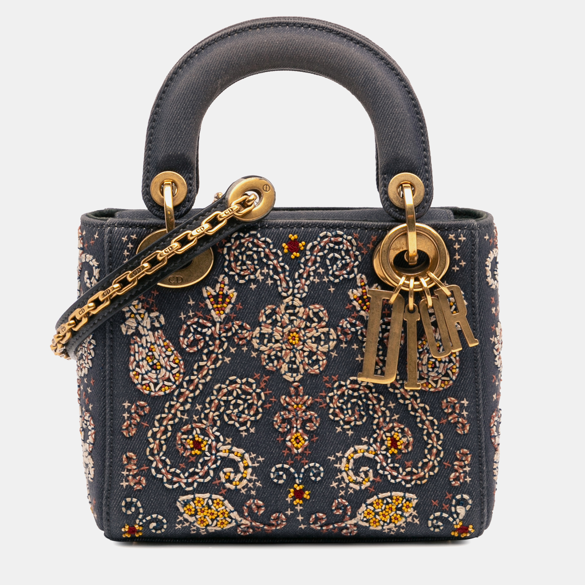 

Dior Blue Mini Denim Embroidered Lady Dior