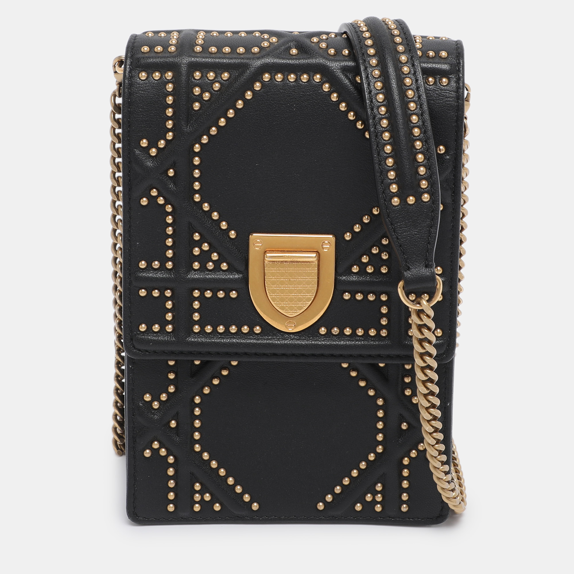 Pre-owned Dior Ama Vertical Chain Clutch In Black