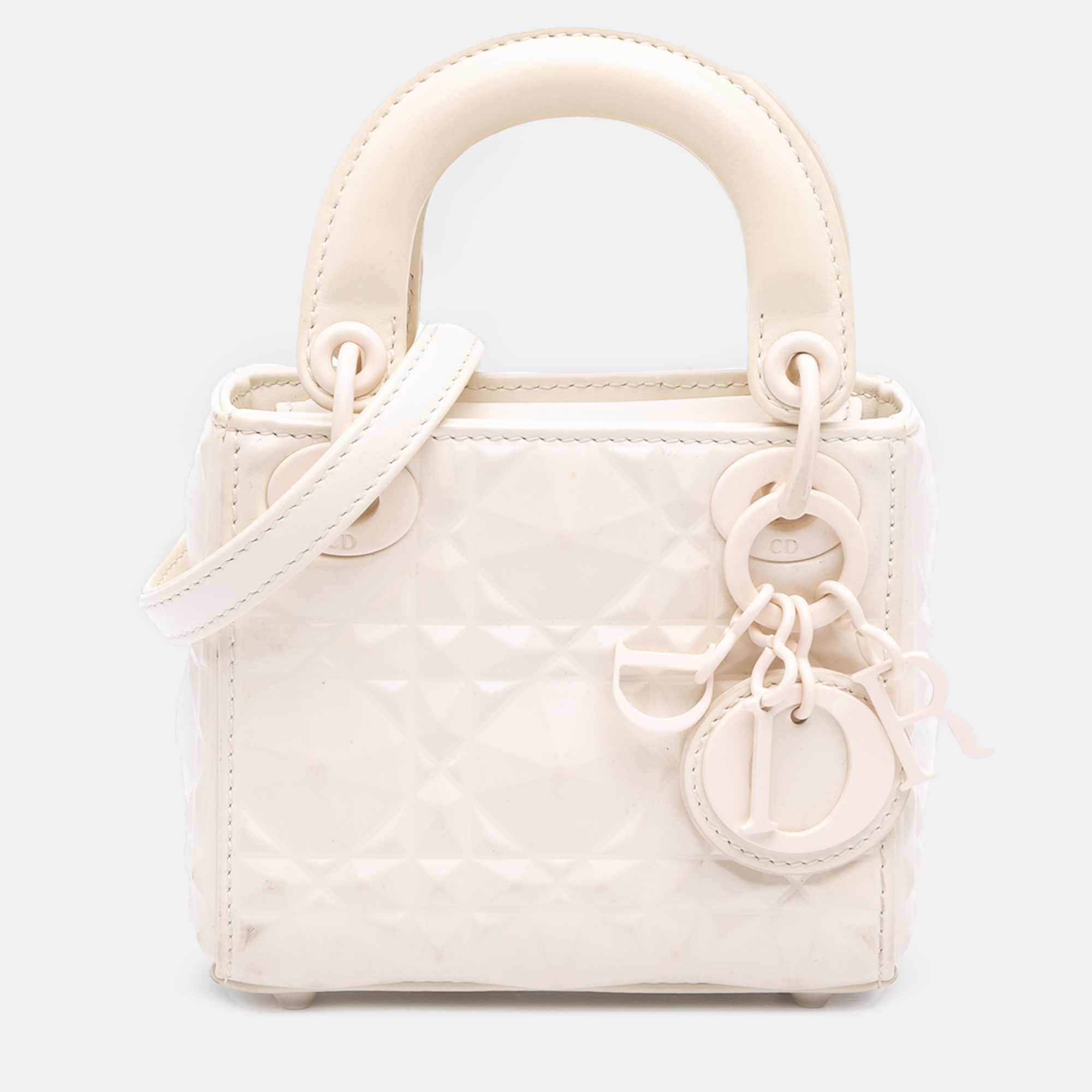 

Dior White Micro Ultra Matte Calfskin Cannage Diamond Motif Lady Dior