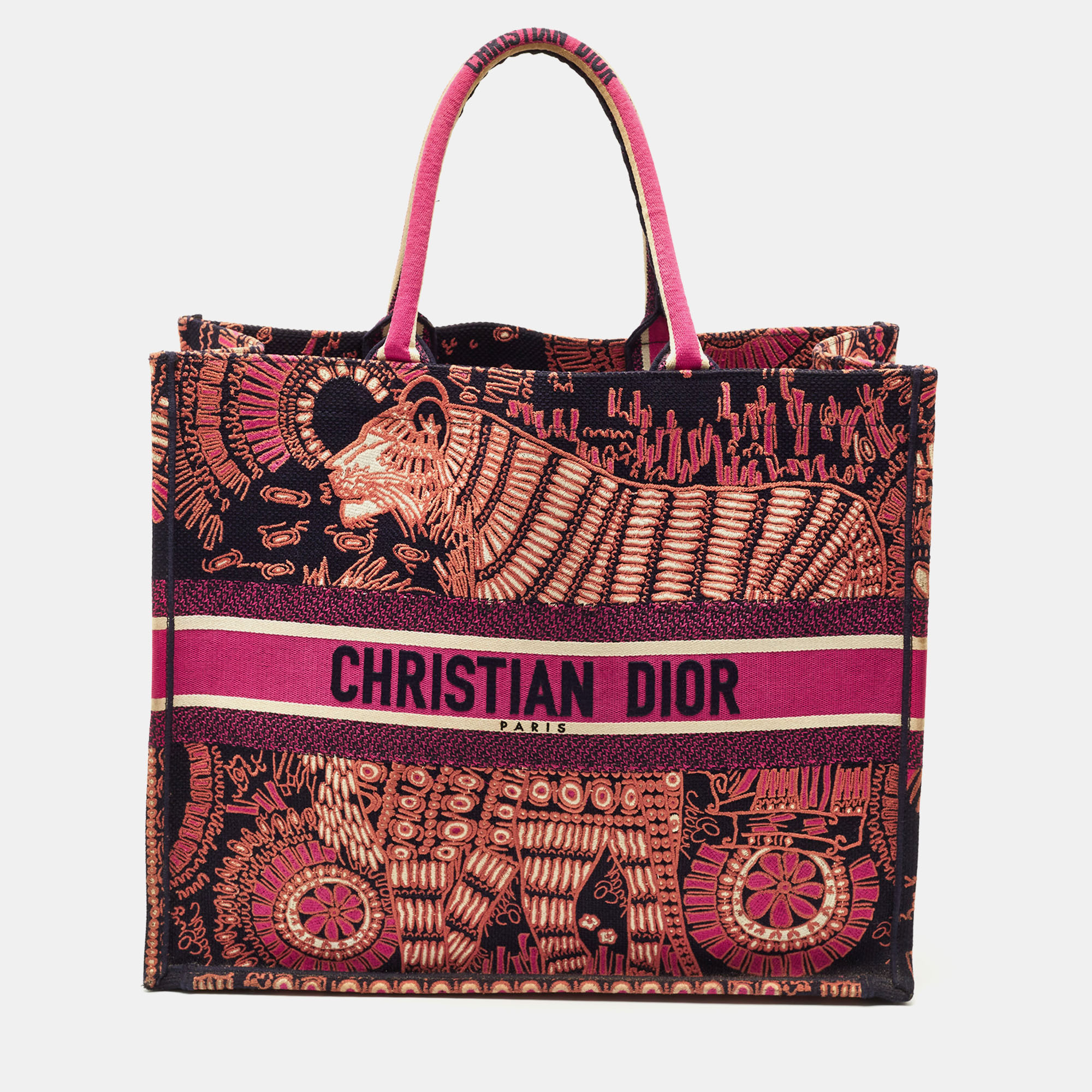 

Dior Fuchsia/Blue Animals Embroidered Canvas Large Book Tote, Multicolor