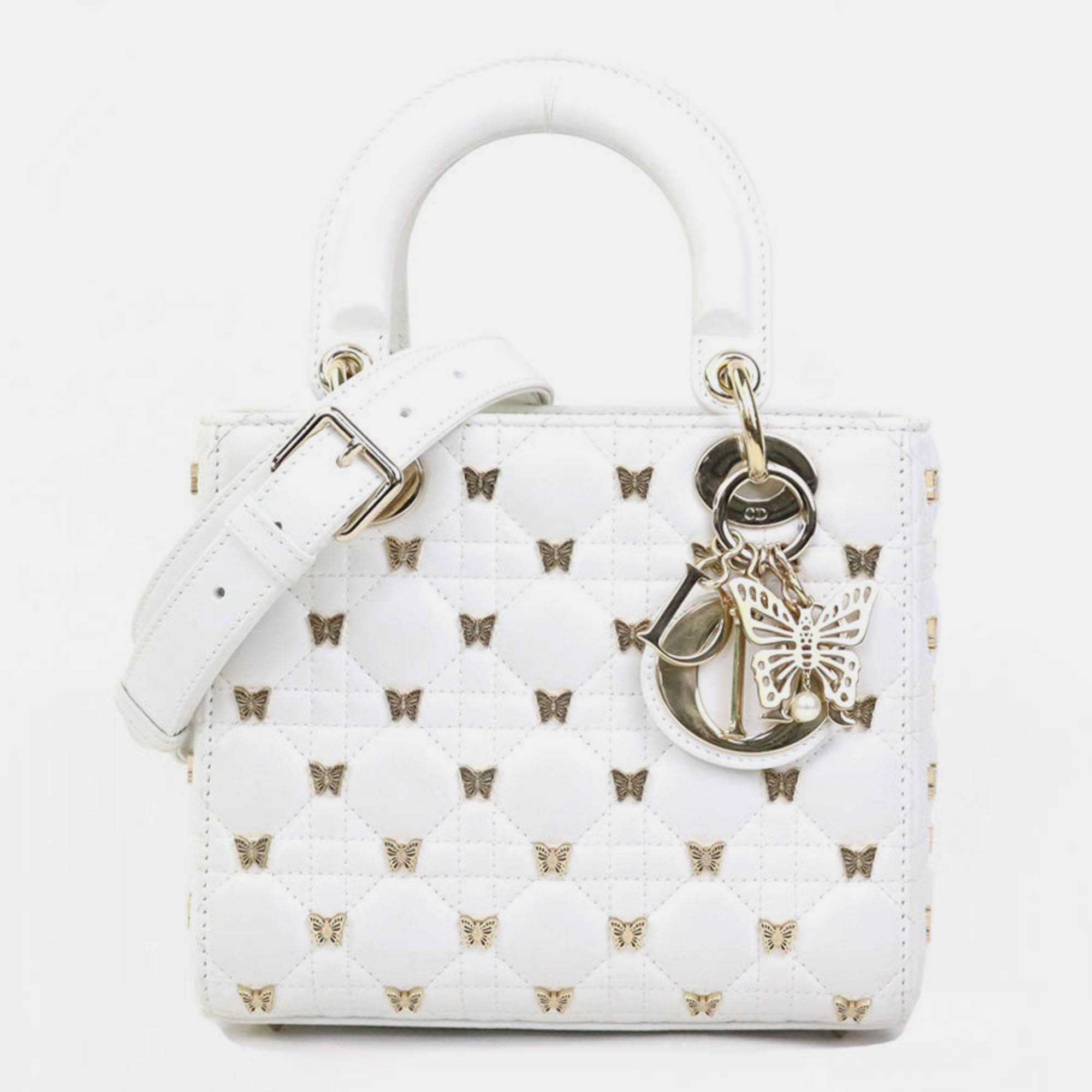 

Christian Dior Handbag Shoulder Bag Lady Leather White Gold