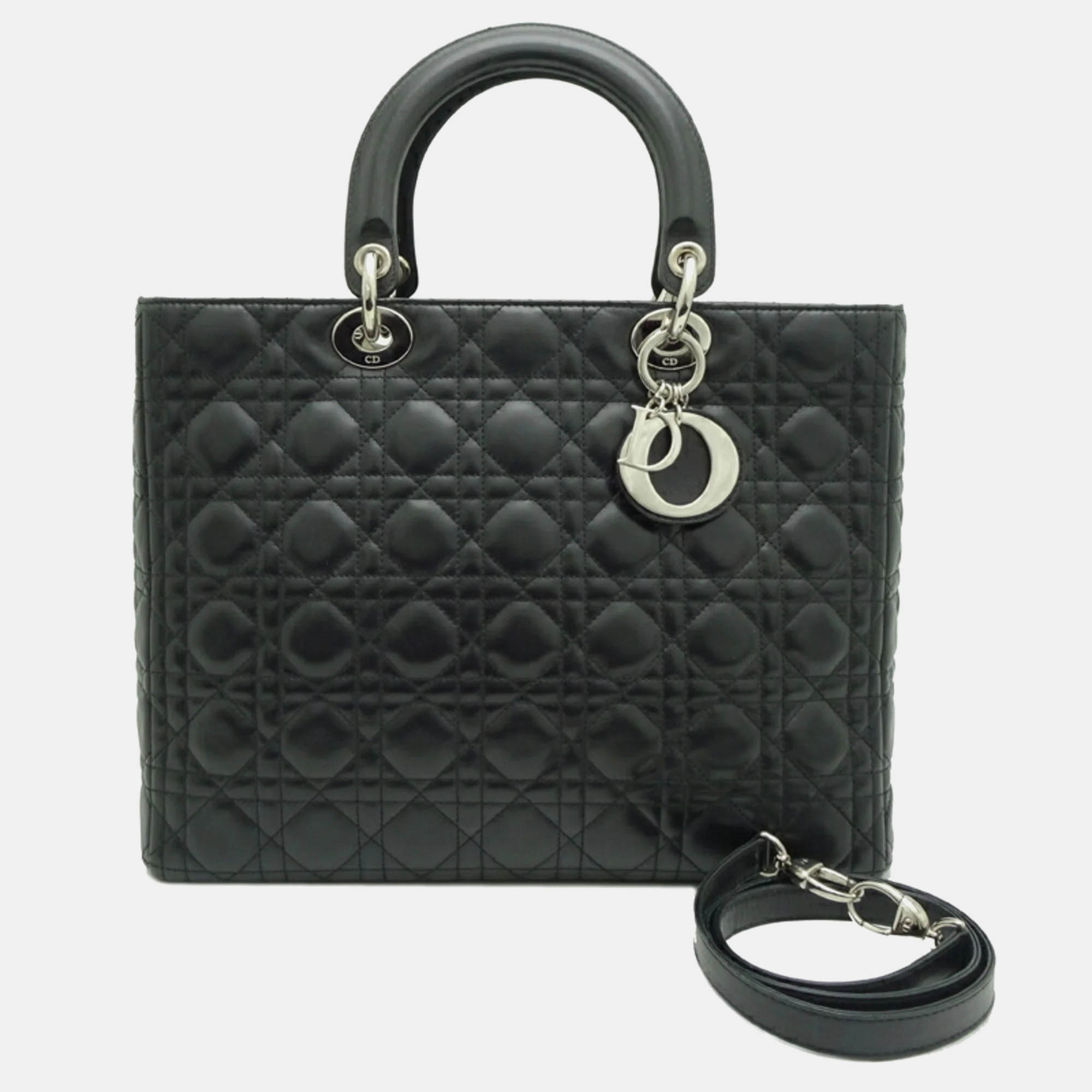 

Dior Lady Dior Large Black Lambskin Leather Tote Bag