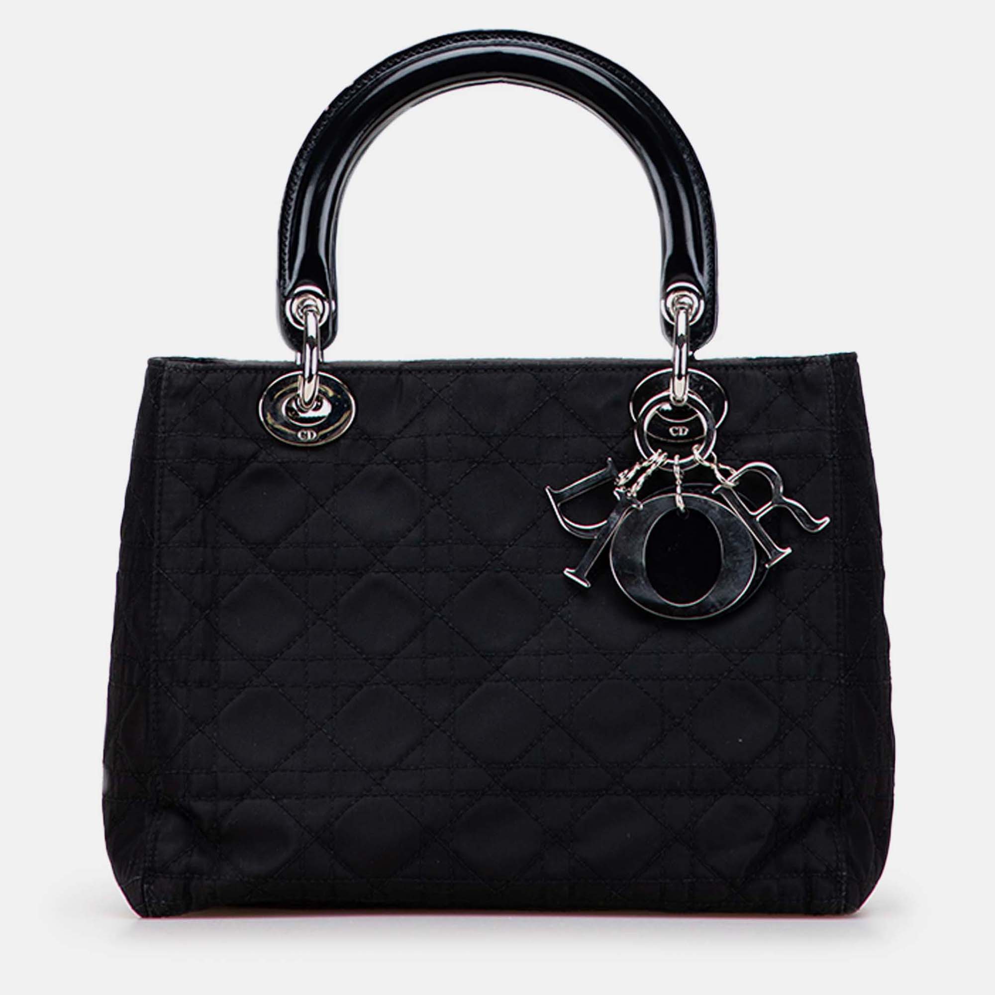 

Dior Black Medium Nylon Cannage Lady Dior