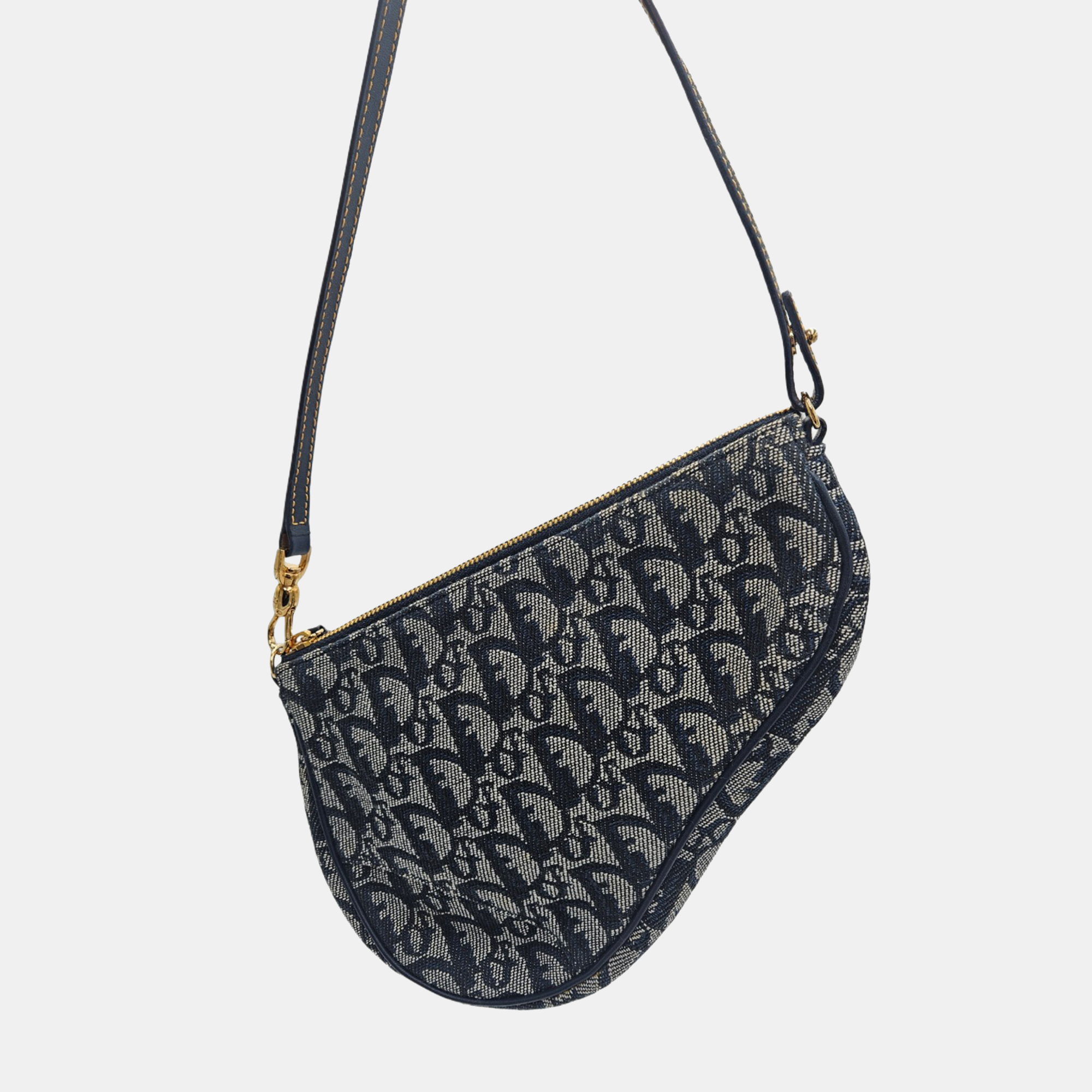 

Dior Navy Blue Oblique Canvas and Leather Saddle Baguette Bag