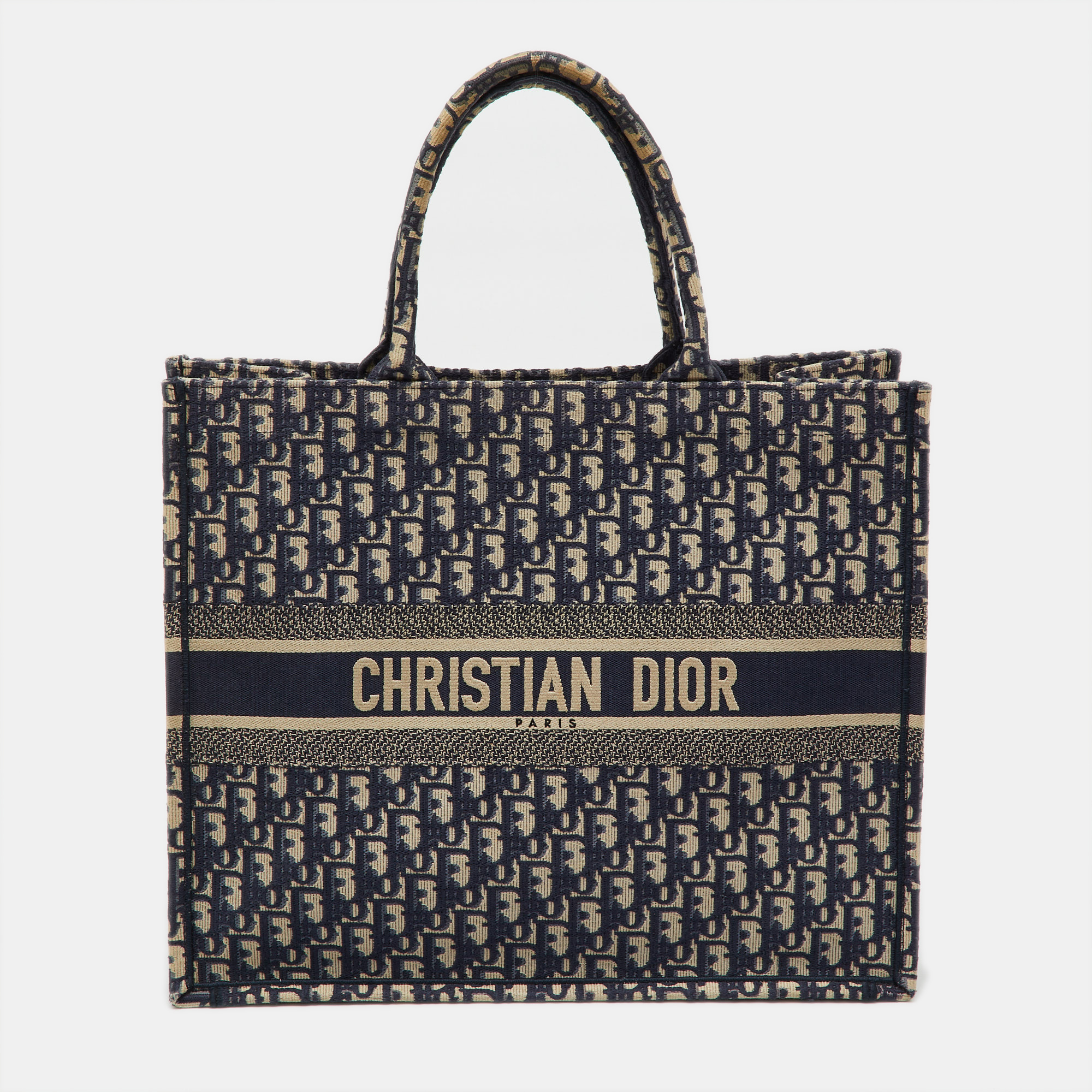 

Dior Navy Blue Oblique Embroidered Canvas  Book Tote