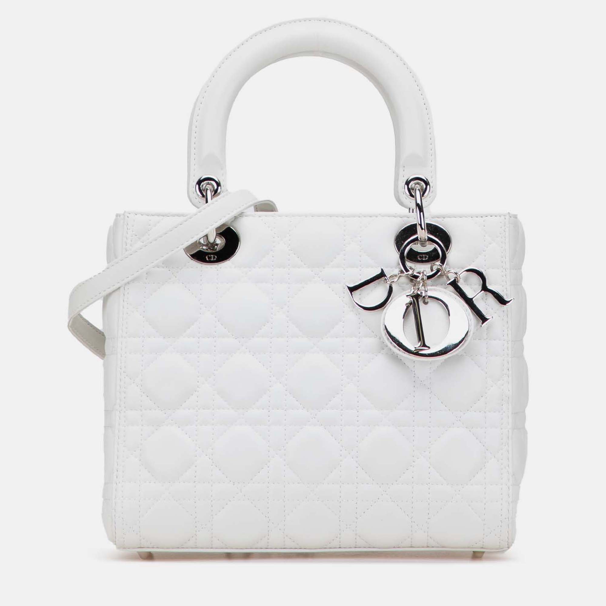

Dior White Medium Lambskin Cannage Lady Dior
