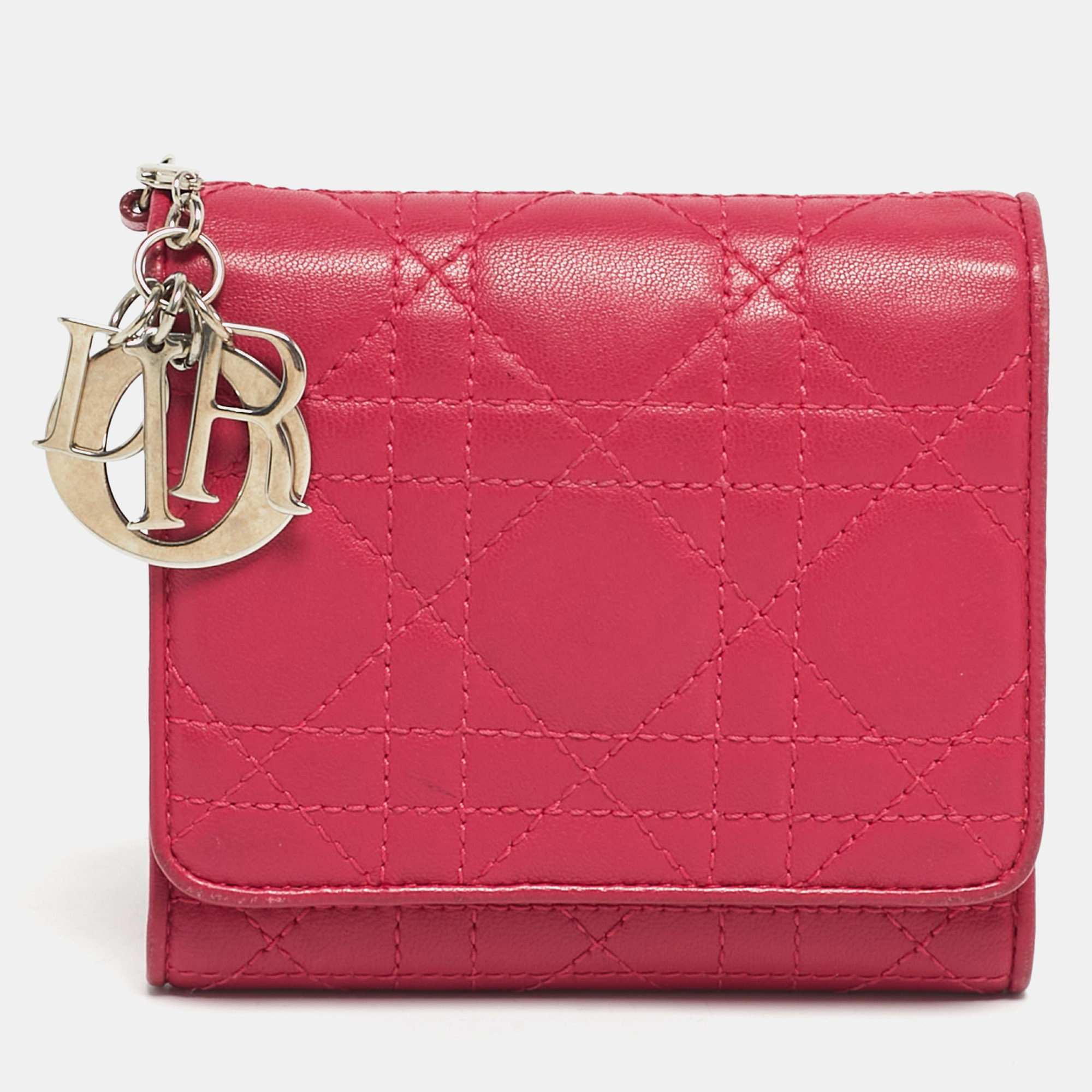Pre-owned Dior Trifold Compact Wallet In Pink