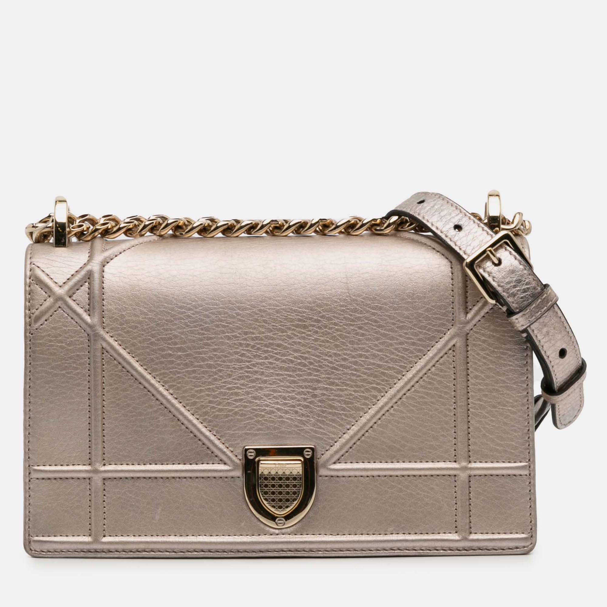 

Dior Gold Medium Metallic Grained Calfskin Diorama Flap Bag