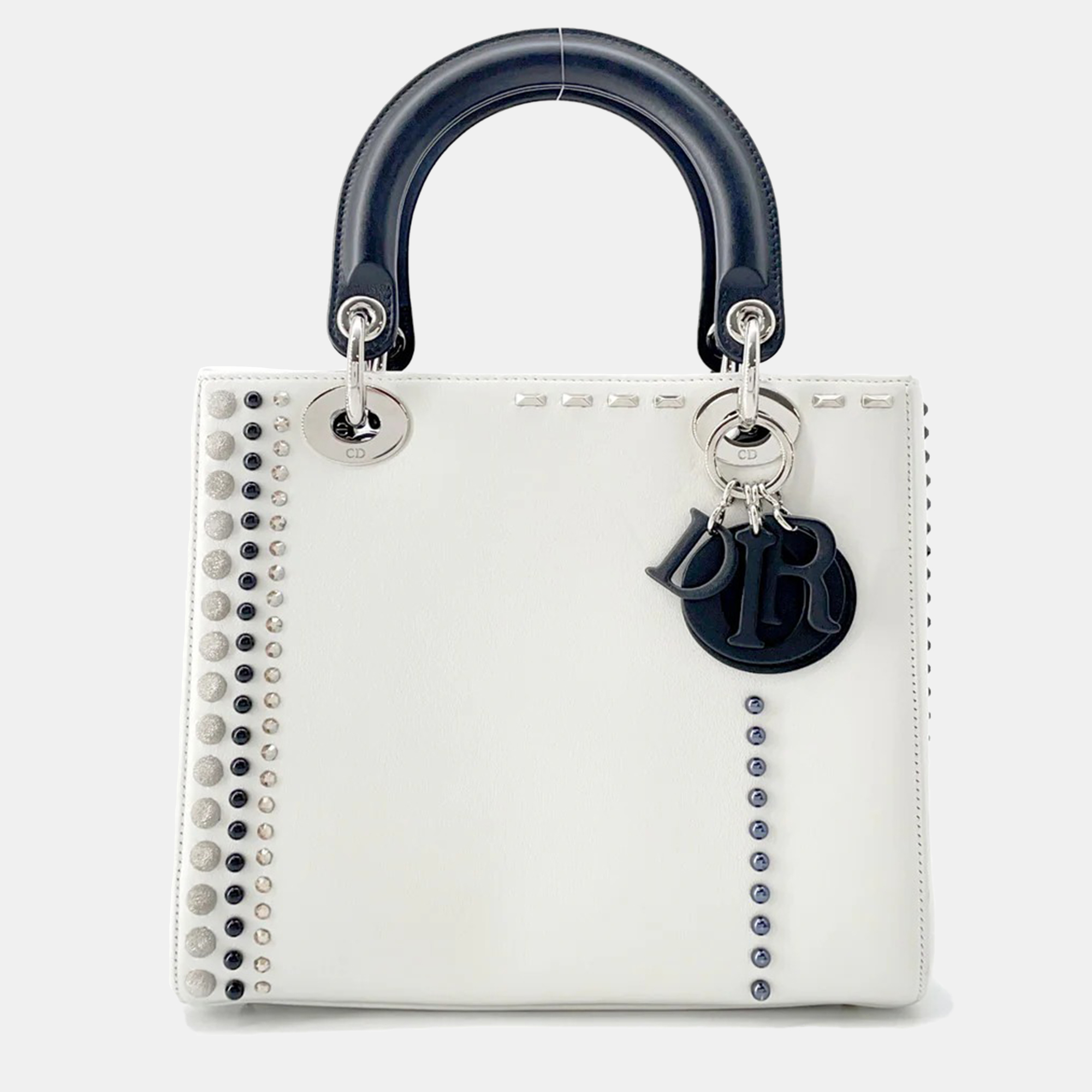 

Dior Lady Dior White/Black Leather Rhinestone Size Medium