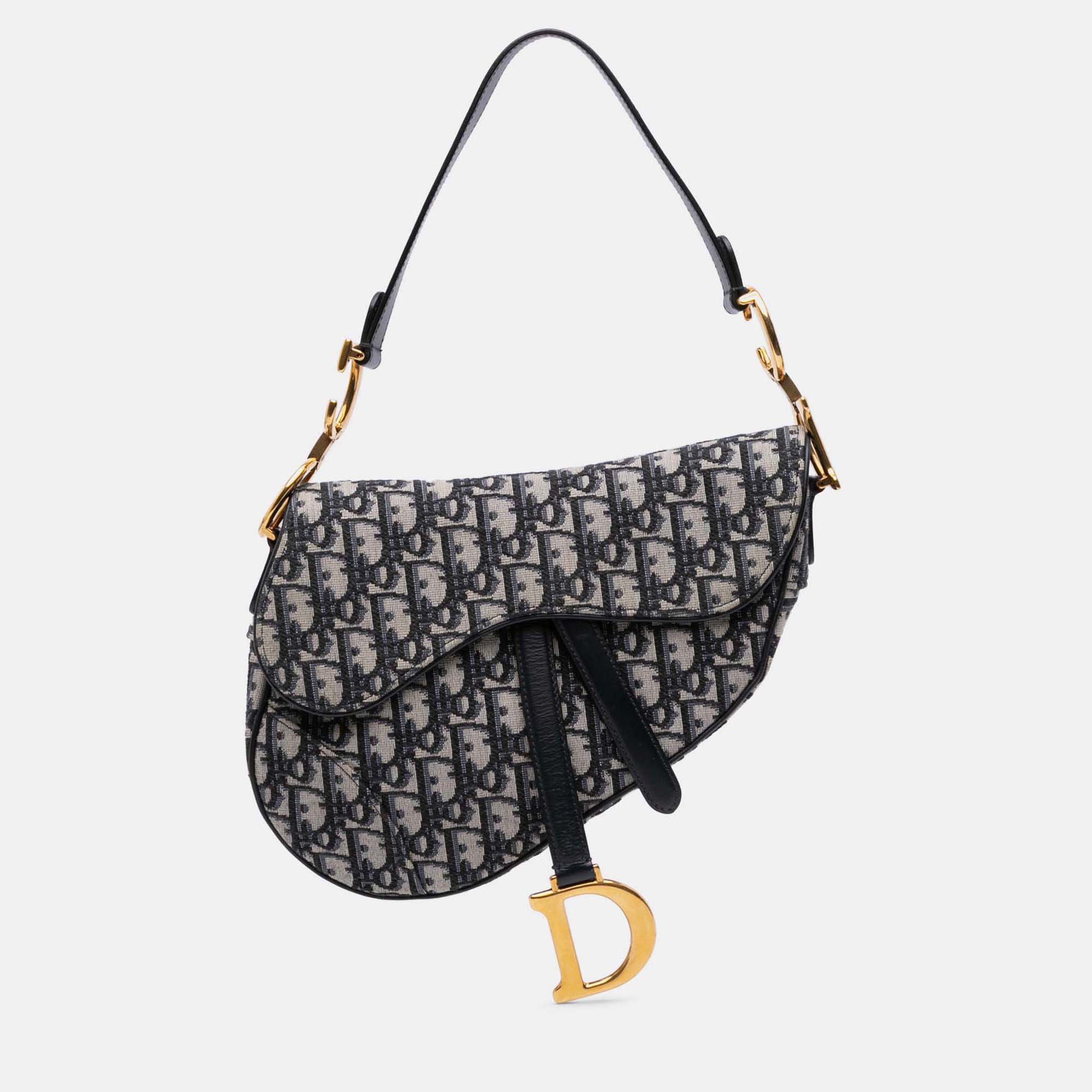 Pre-owned Dior Blue Oblique Canvas Saddle Bag