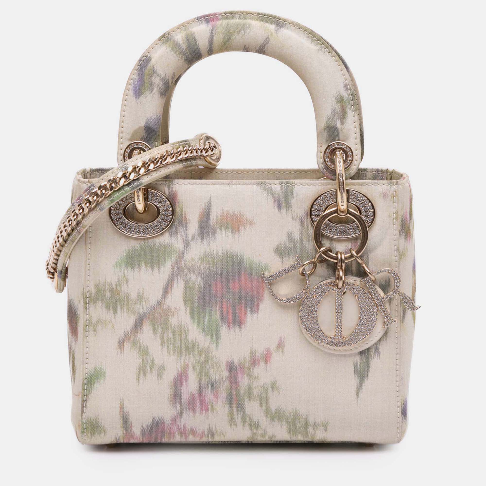 

Dior White Mini Satin Floral Crystal Lady Dior