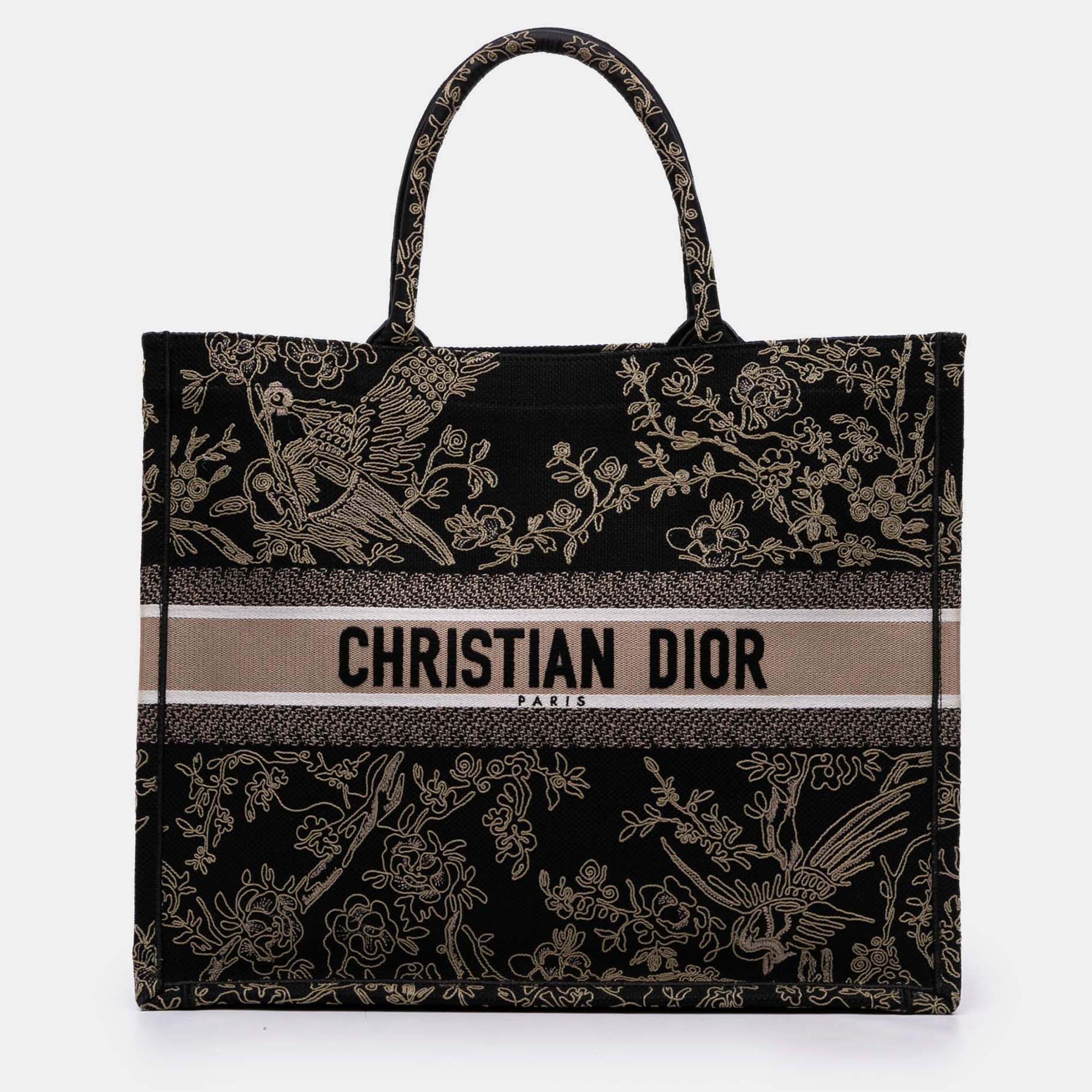 

Dior Black Large Canvas Embroidered Jardin d'Hiver Book Tote