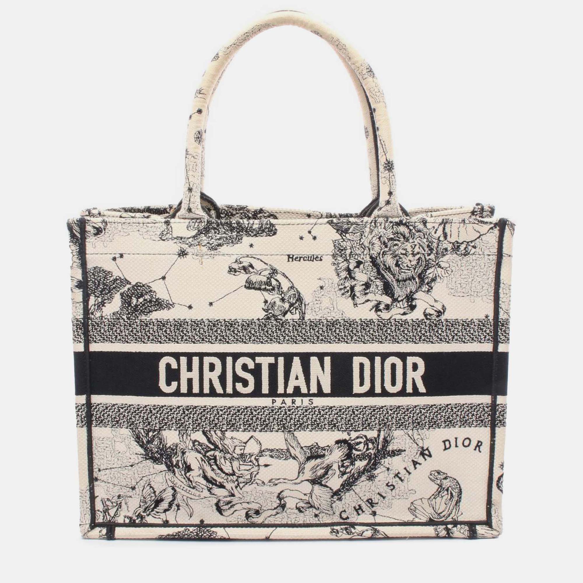 

Dior White Medium Canvas Embroidered Zodiac Toile De Jouy Book Tote