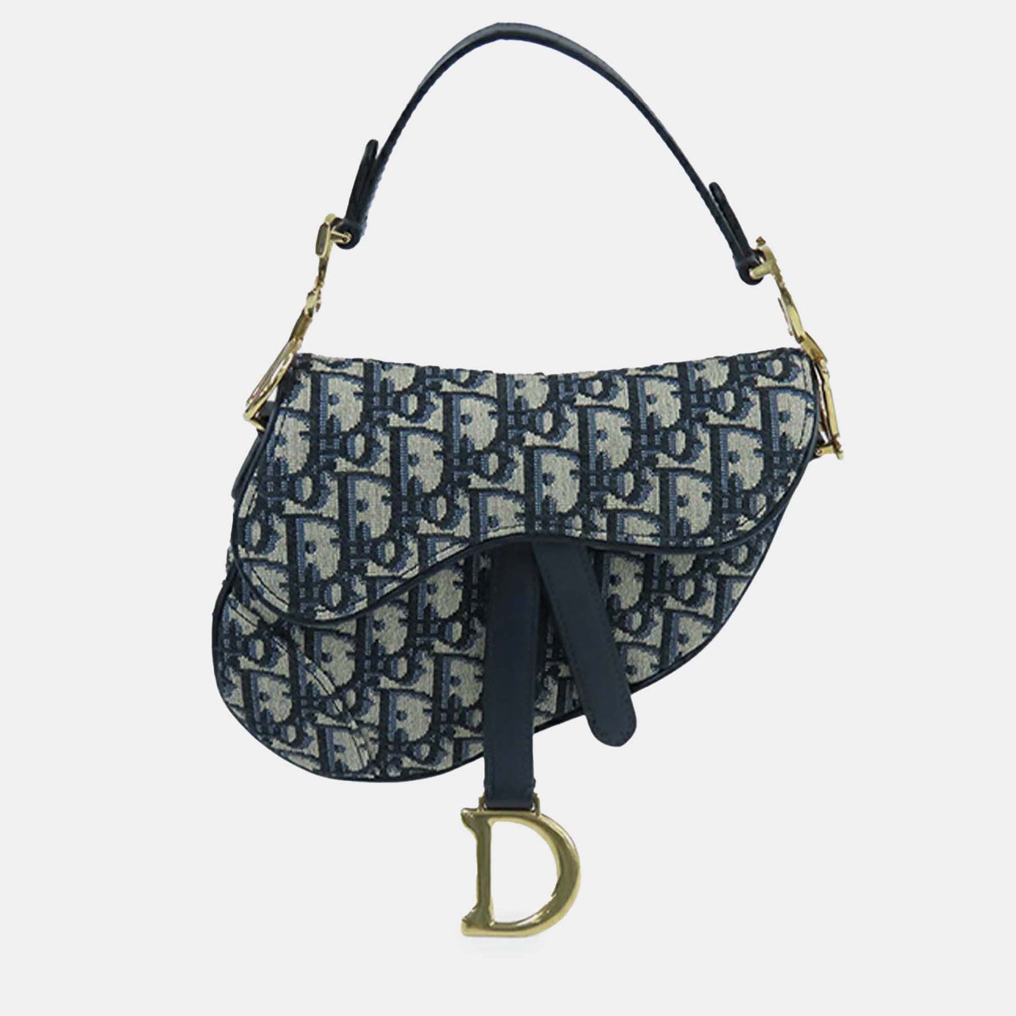 

Dior Navy Blue Mini Oblique Canvas Saddle Bag