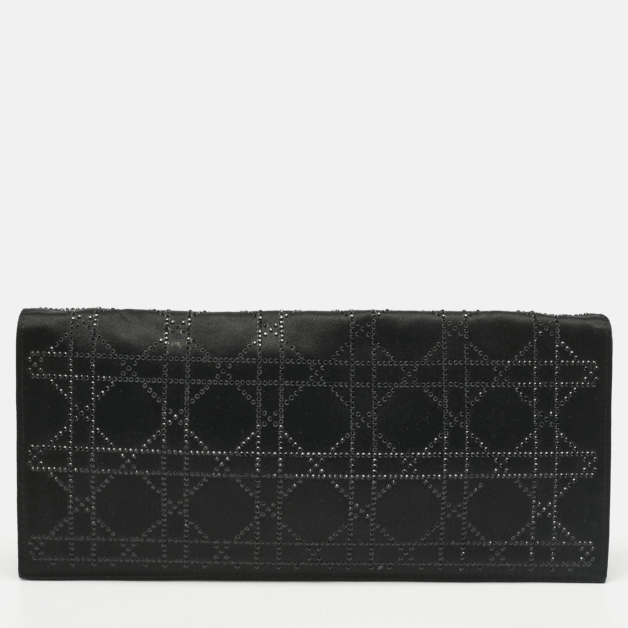 

Dior Black Cannage Satin Crystals Lady Dior Chain Clutch