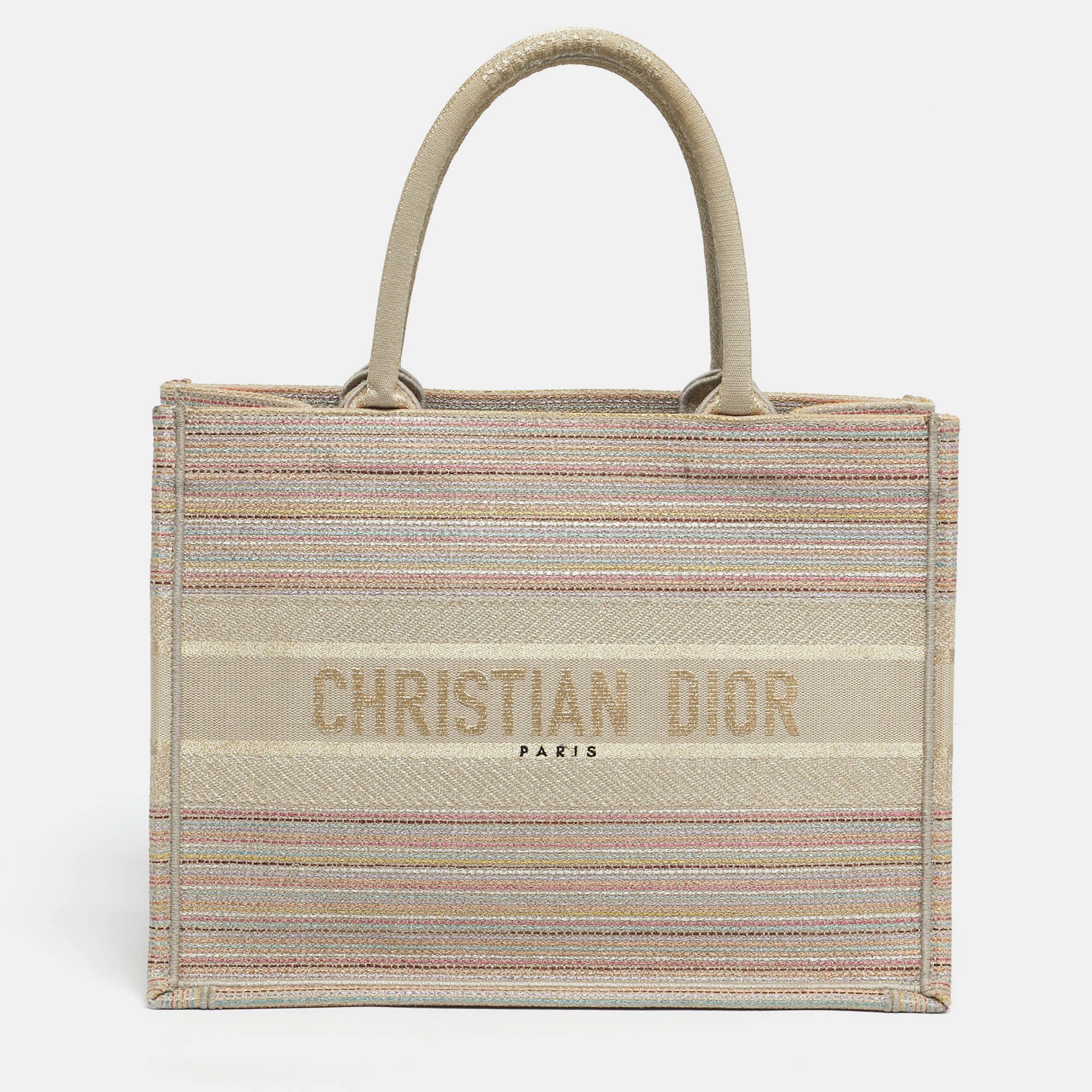 Pre-owned Dior Multicolor Embroidered Stripes Canvas Medium Book Tote