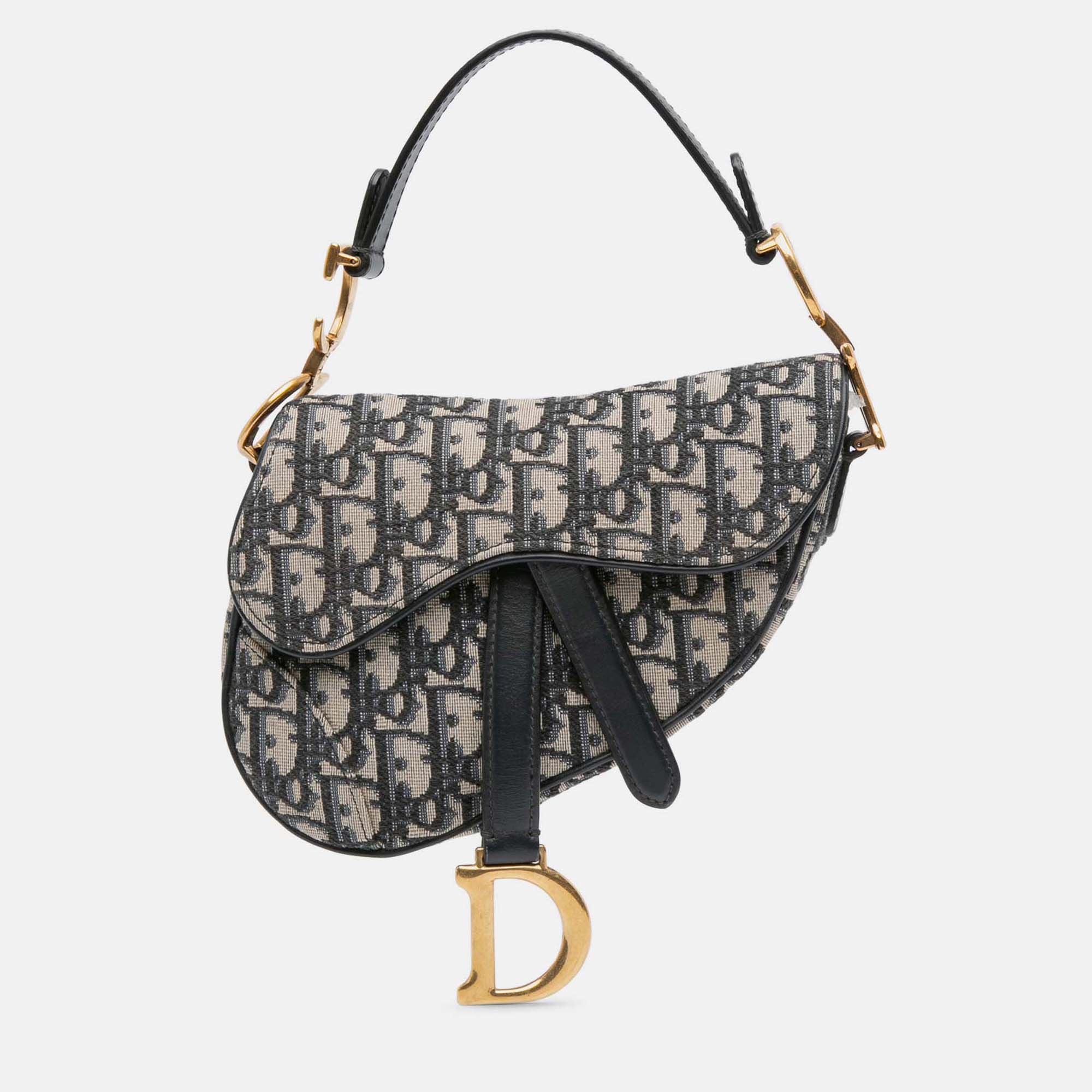 

Dior Navy Blue Mini Oblique Canvas Saddle Bag