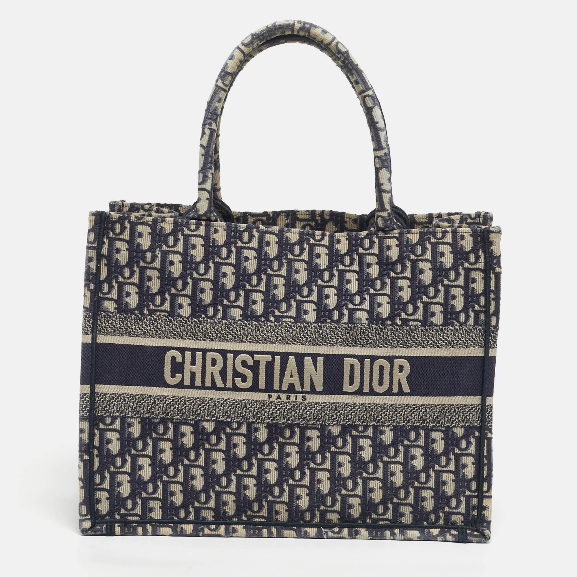 

Dior Navy Blue Oblique Embroidered Canvas  Book Tote