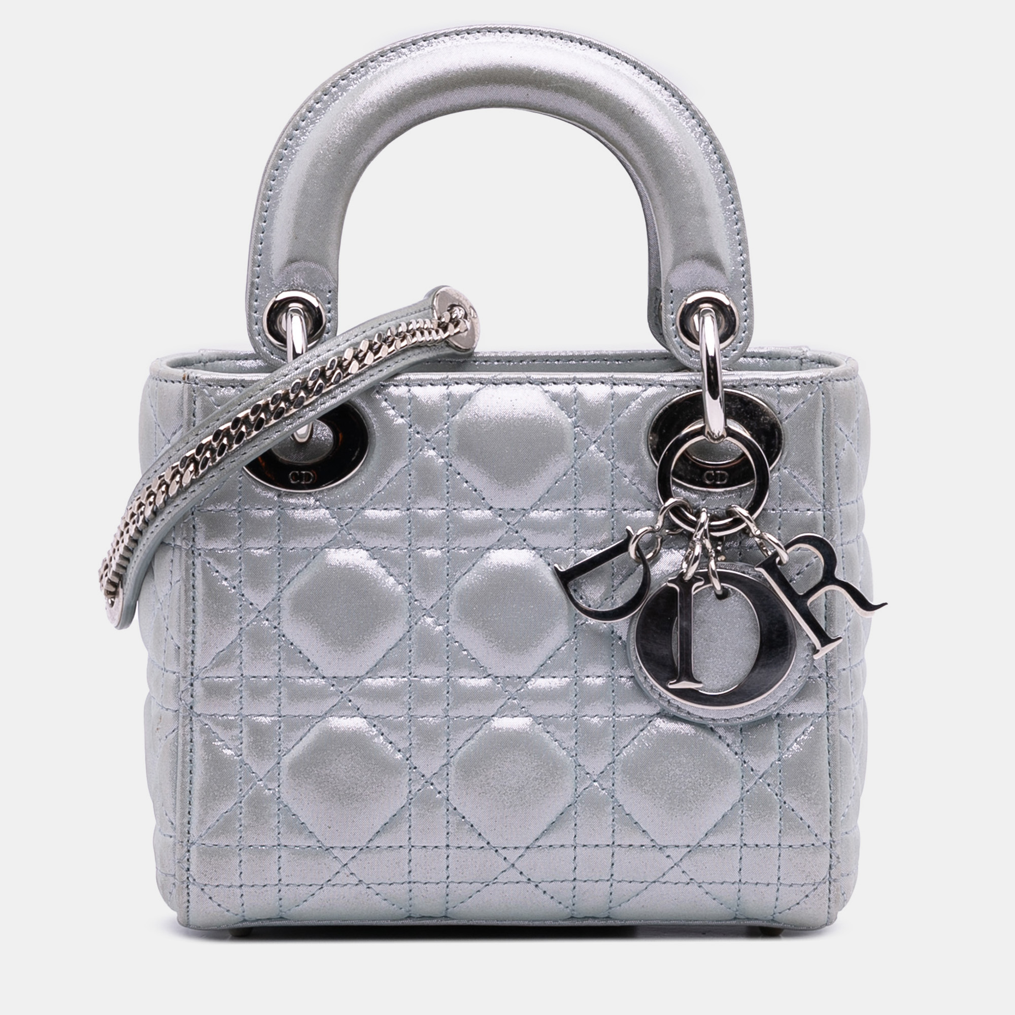 

Dior Silver Mini Iridescent Lambskin Cannage Lady Dior