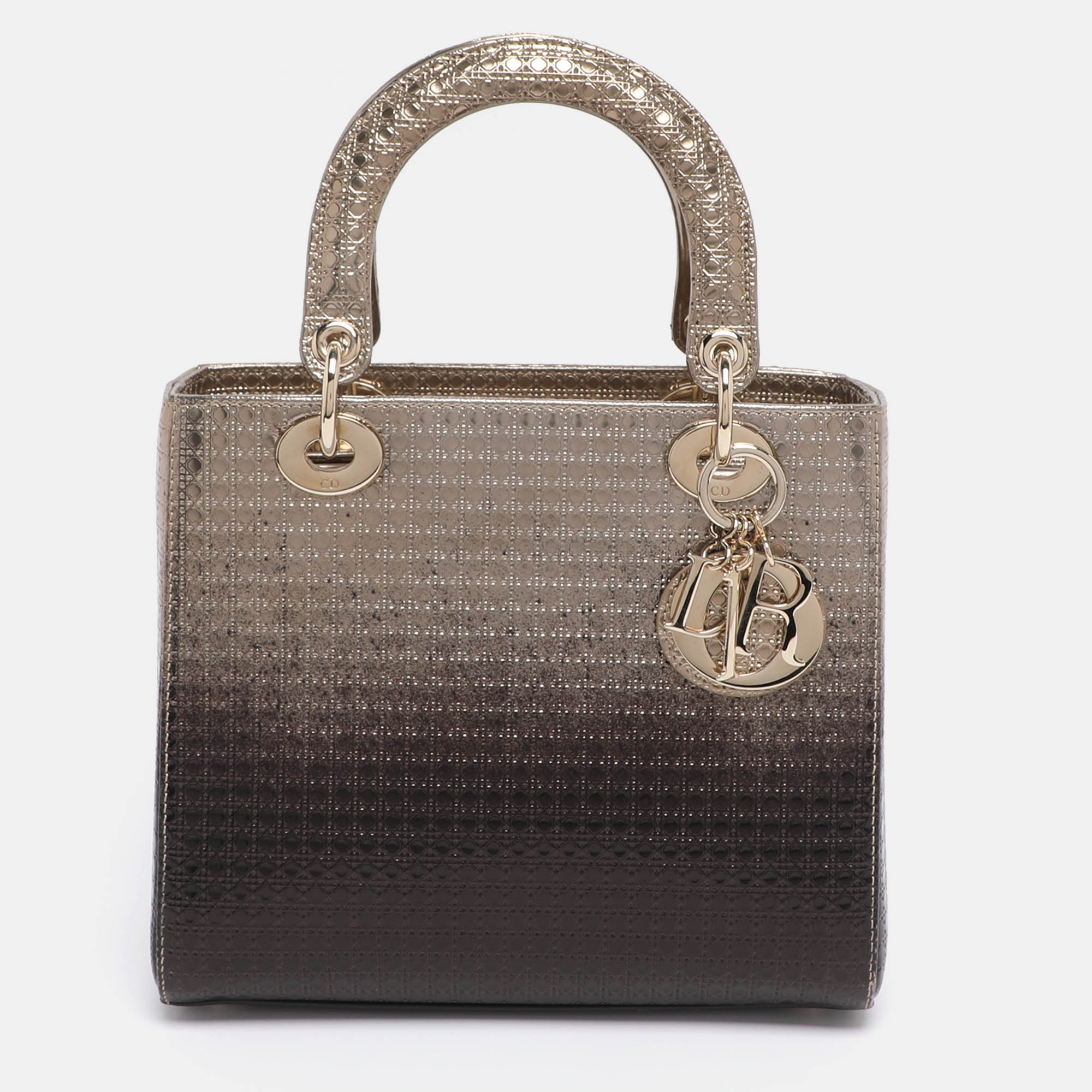 

Dior Ombre Gold Microcannage Patent Leather Medium Lady Dior Tote